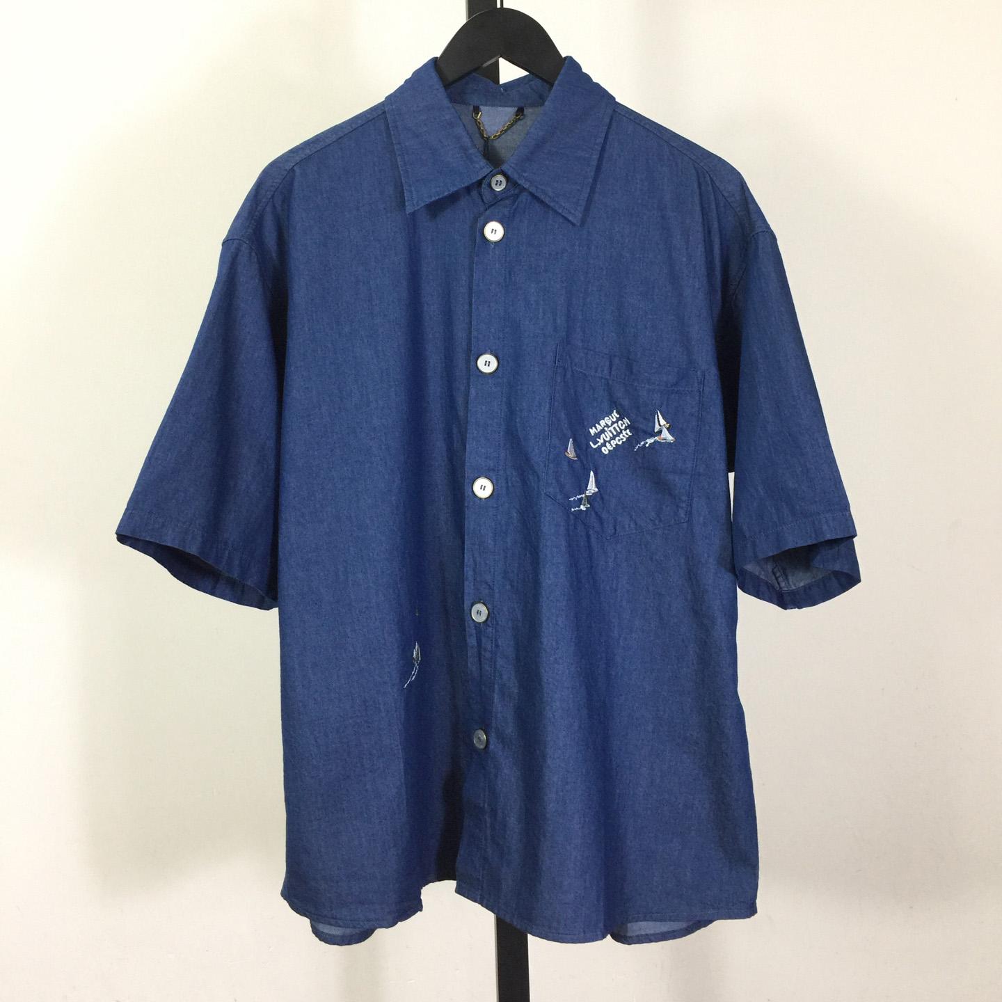 Louis Vuitton Embroidered Chambray Short-Sleeved Shirt   1AHVVX - FashionPlug