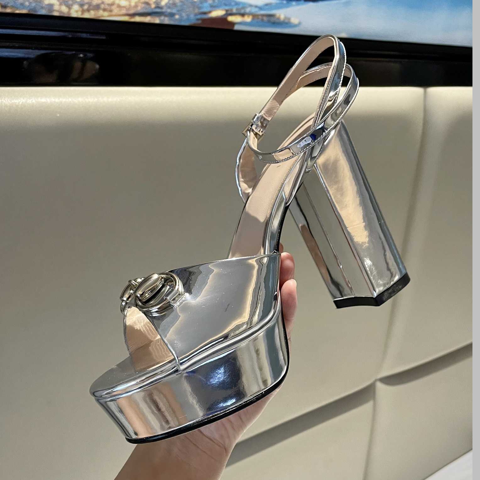 Gucci Silver Leather Sandals    11cm - FashionPlug