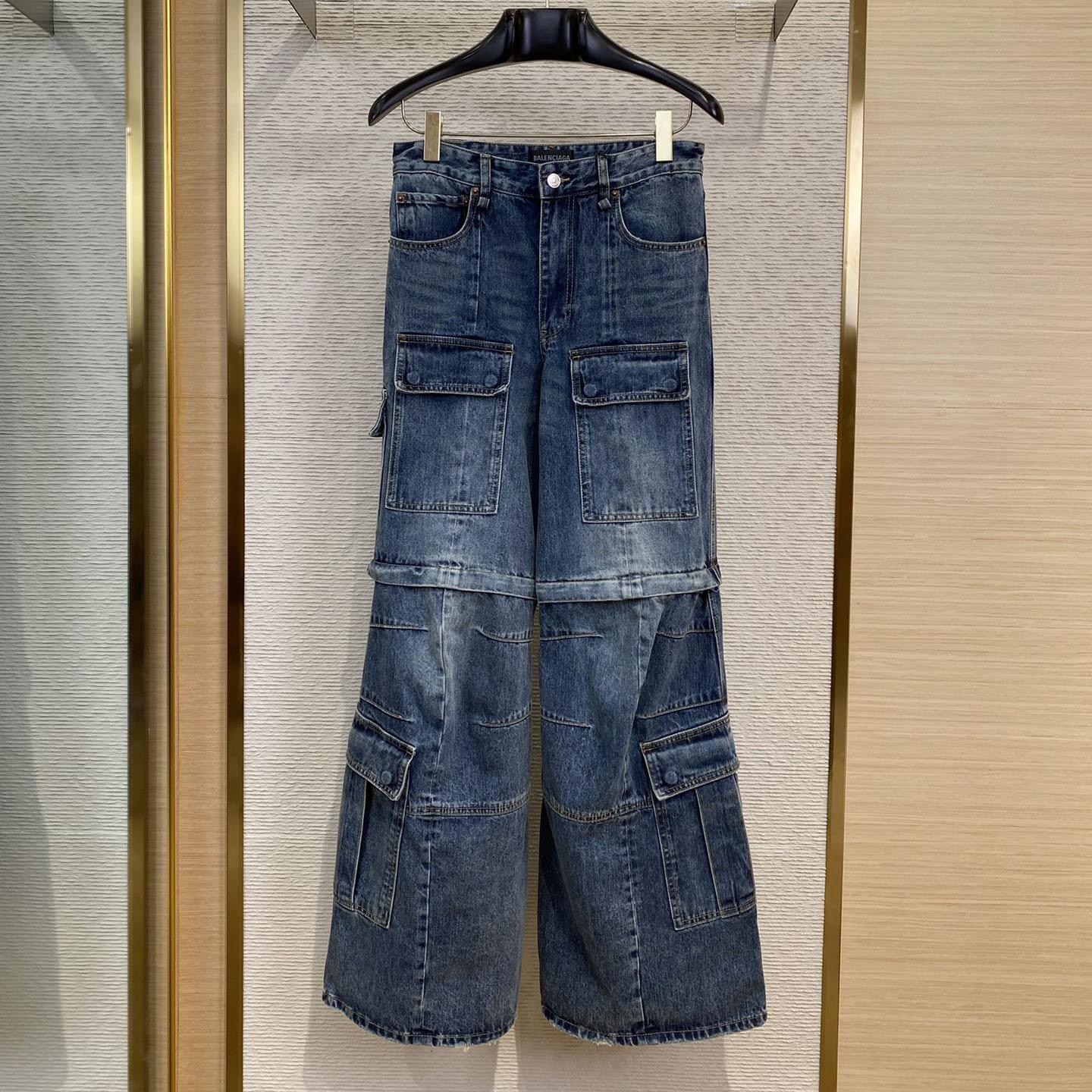 Balenciaga Flared Cargo Pants In Dark Blue - FashionPlug