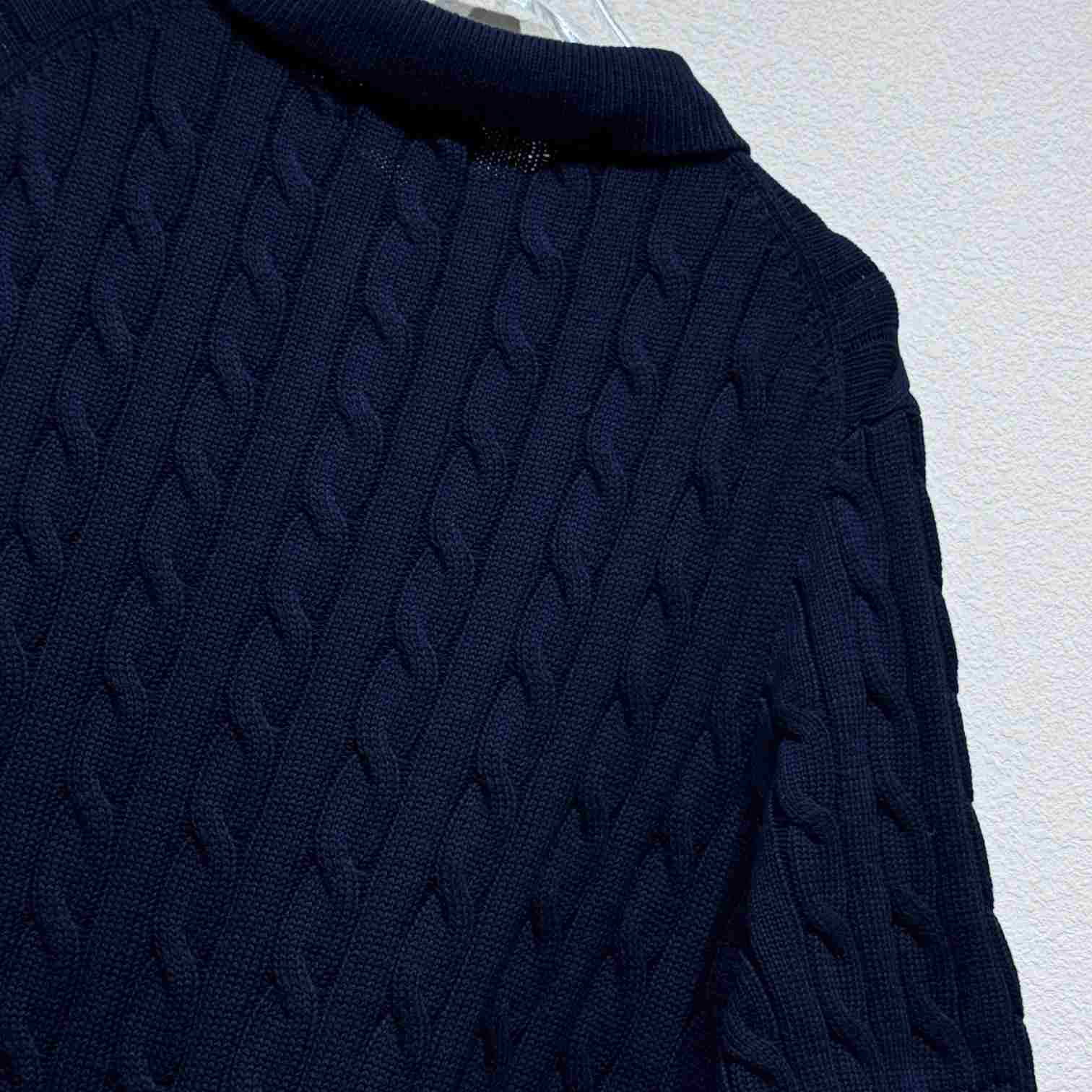 Ralph Lauren Cable-Knit Cotton Polo-Collar Sweater - FashionPlug