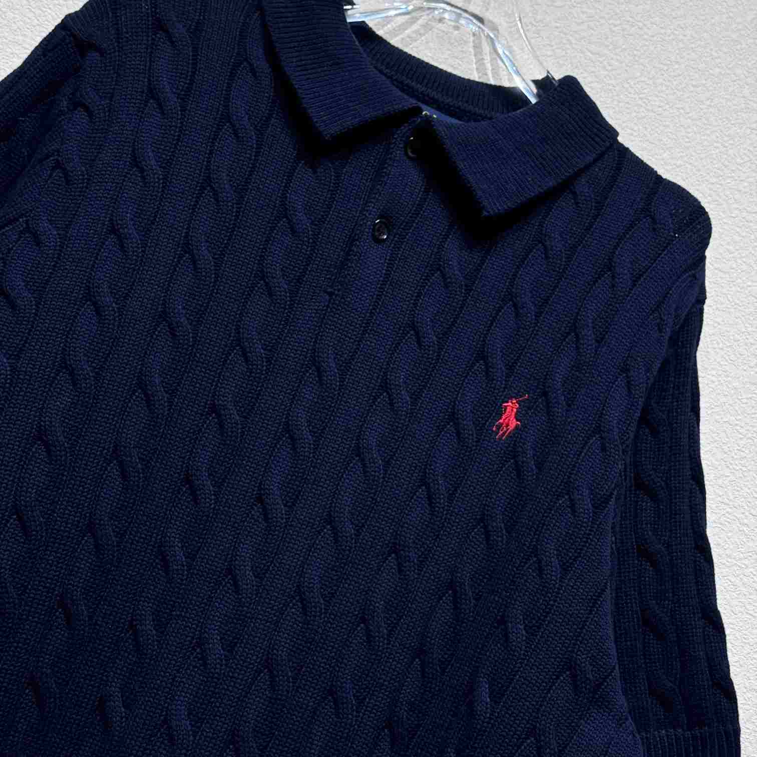 Ralph Lauren Cable-Knit Cotton Polo-Collar Sweater - FashionPlug
