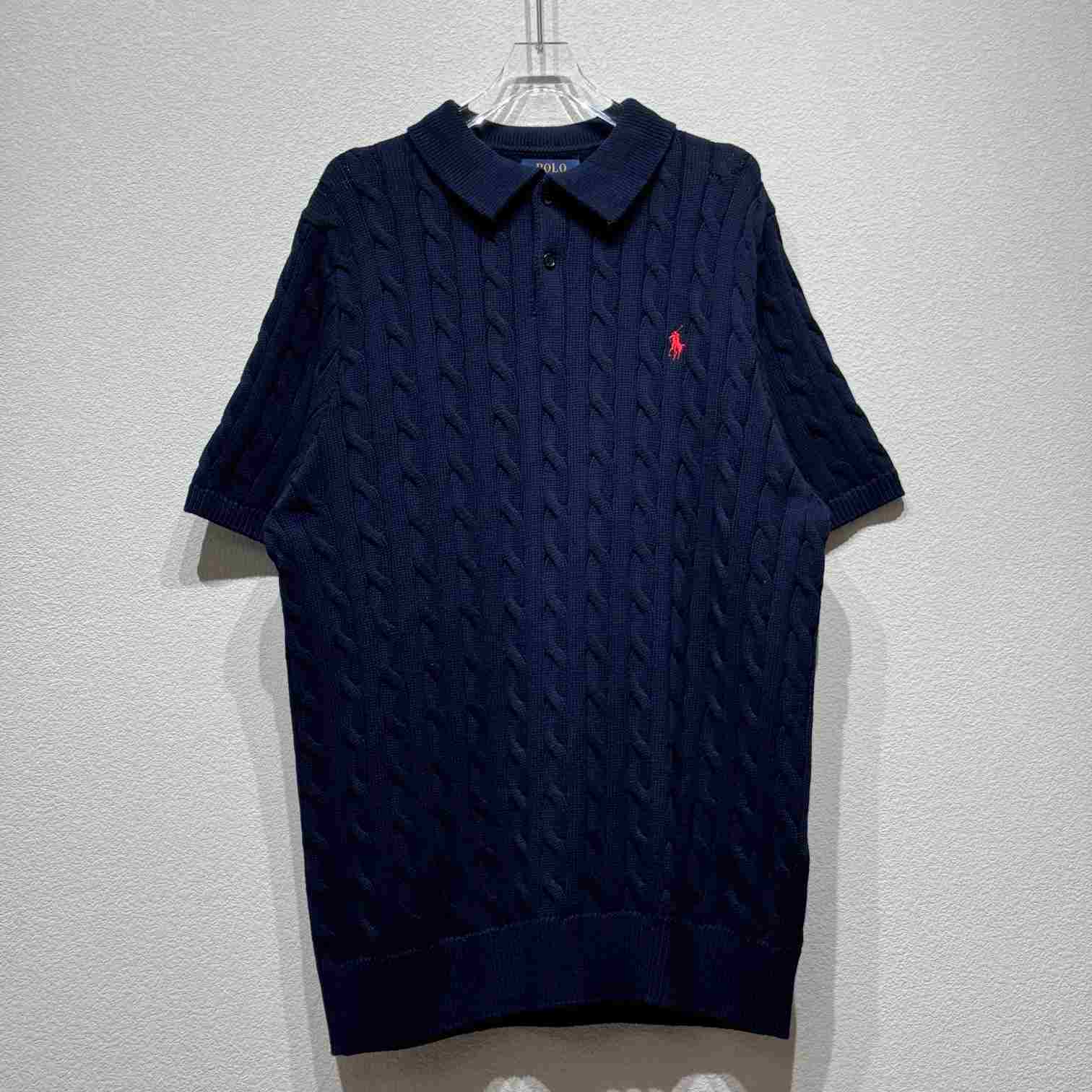 Ralph Lauren Cable-Knit Cotton Polo-Collar Sweater - FashionPlug