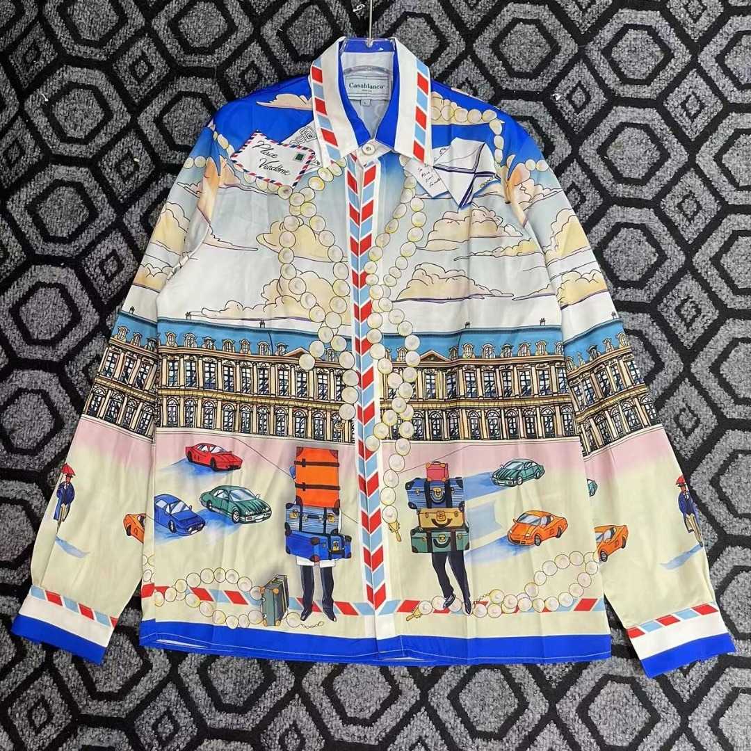 Casablanca Long-Sleeve Silk Shirt 'Place Casa' - FashionPlug