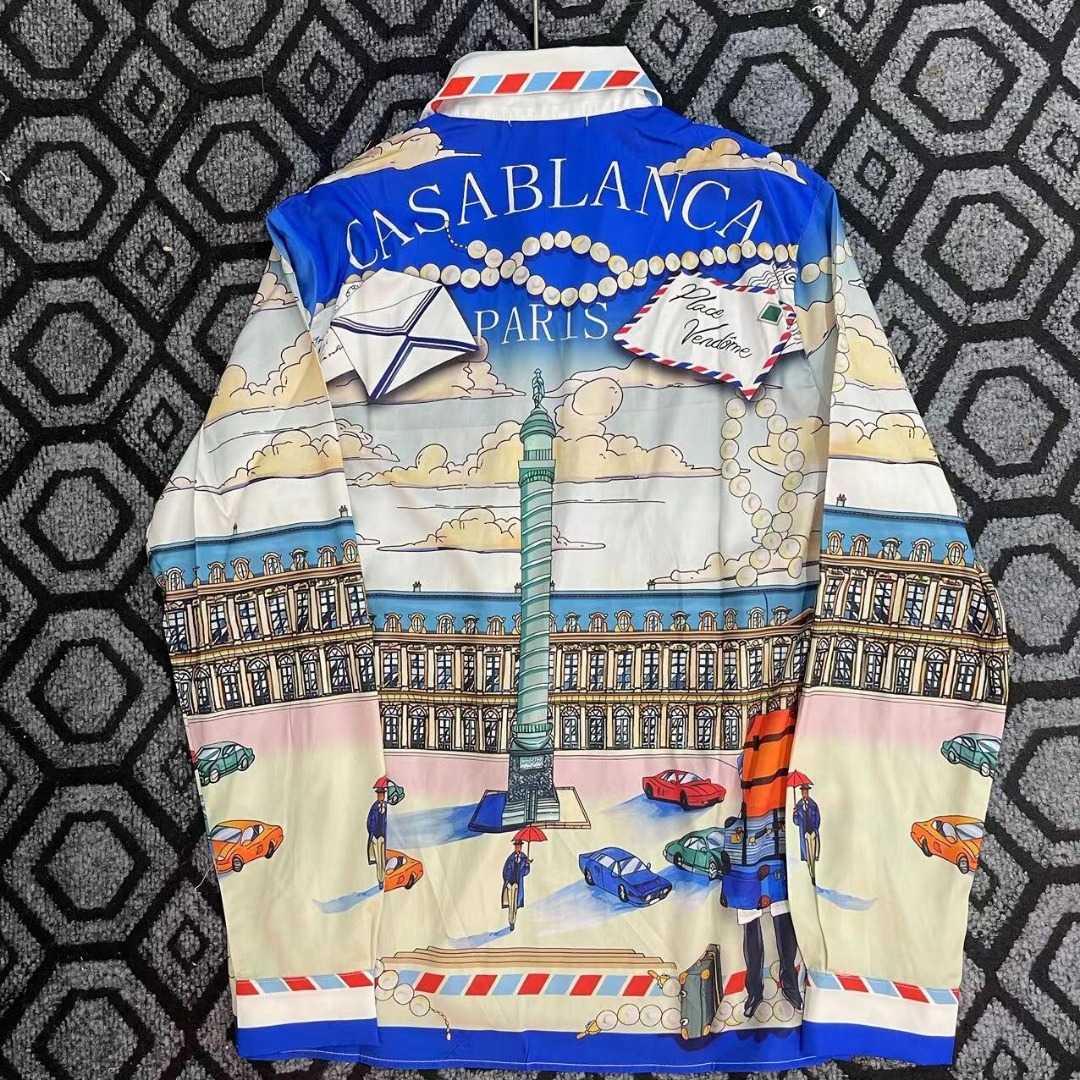 Casablanca Long-Sleeve Silk Shirt 'Place Casa' - FashionPlug