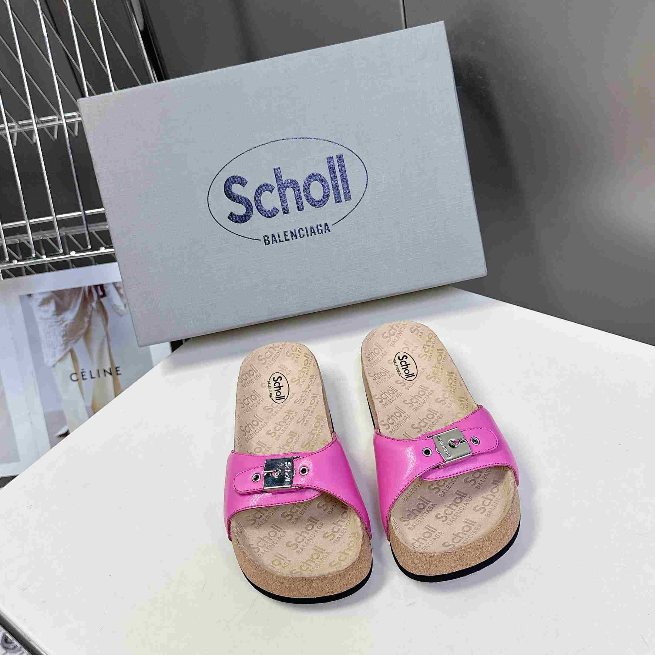 Balenciaga Scholl Flat Sandal In Glossy Pink - FashionPlug