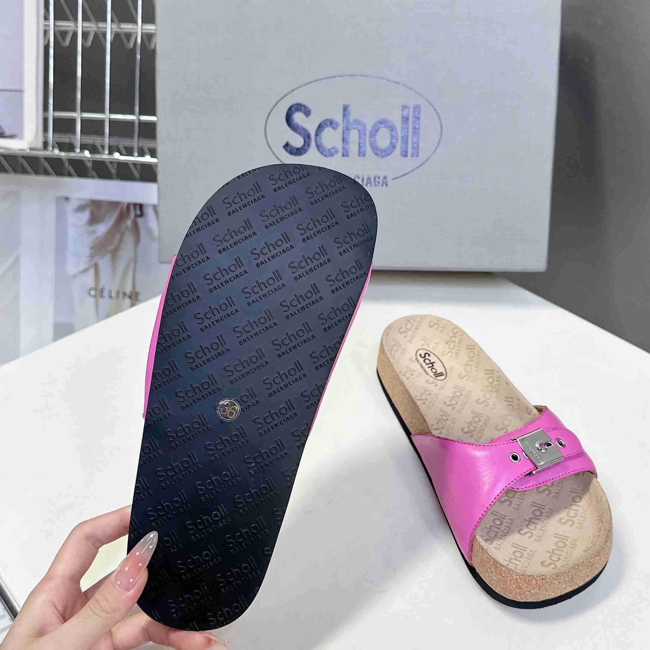 Balenciaga Scholl Flat Sandal In Glossy Pink - FashionPlug