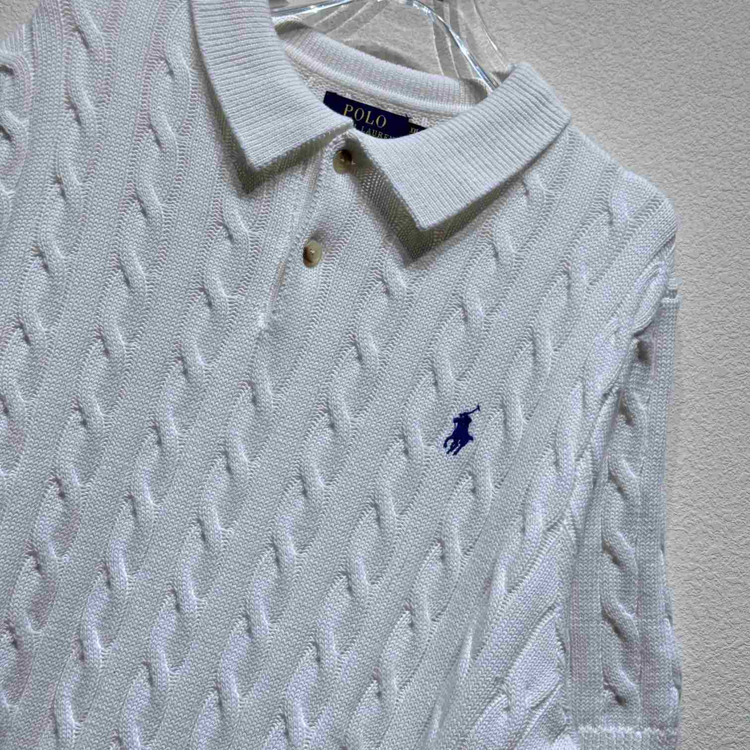Ralph Lauren Cable-Knit Cotton Polo-Collar Sweater - FashionPlug