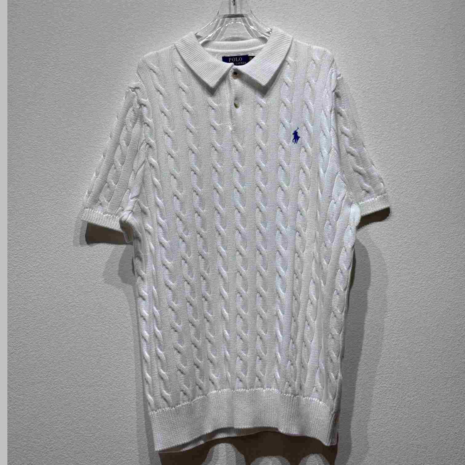 Ralph Lauren Cable-Knit Cotton Polo-Collar Sweater - FashionPlug