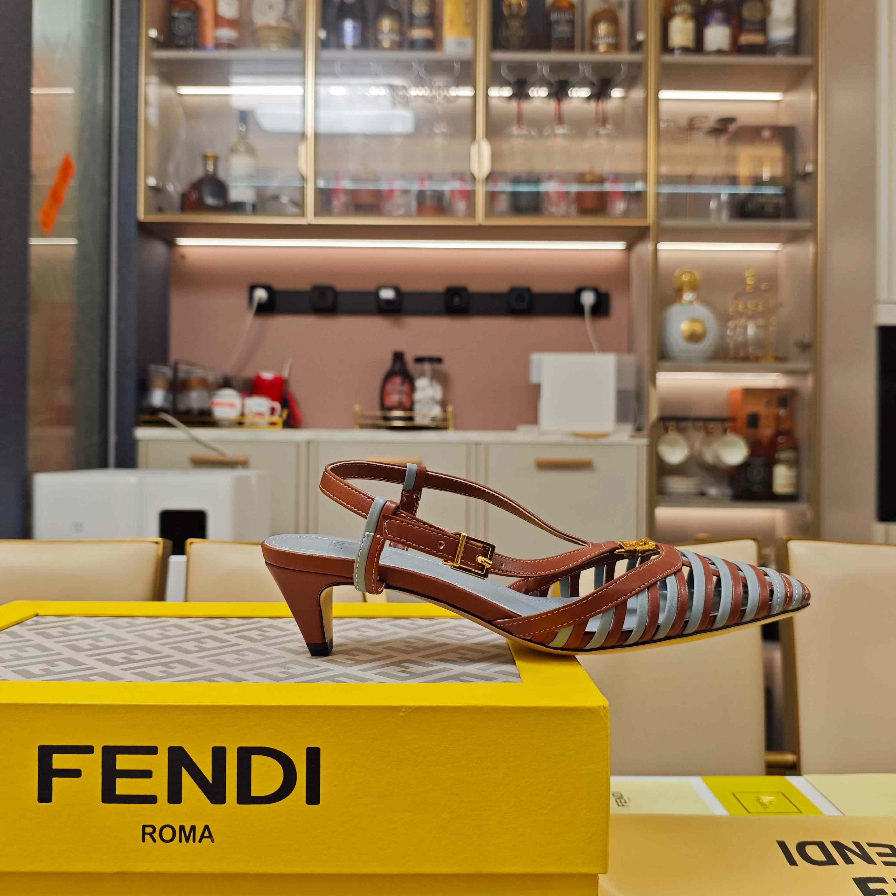 Fendi FFold Brown And Matcha Green Leather Low-heeled Slingbacks - FashionPlug