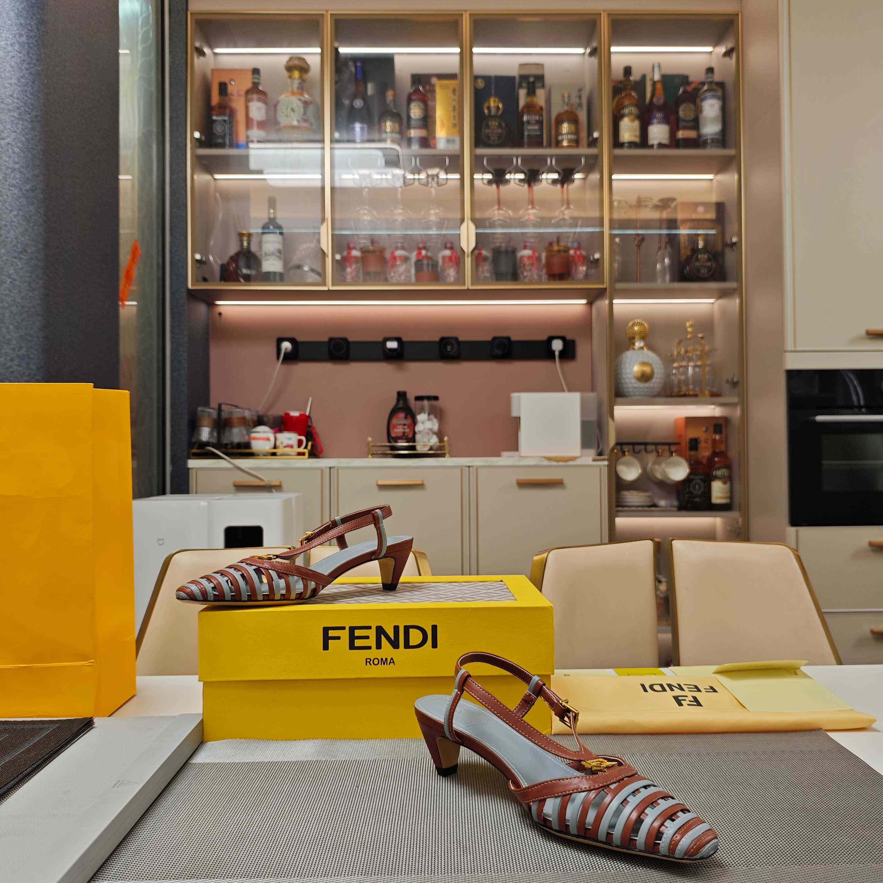 Fendi FFold Brown And Matcha Green Leather Low-heeled Slingbacks - FashionPlug