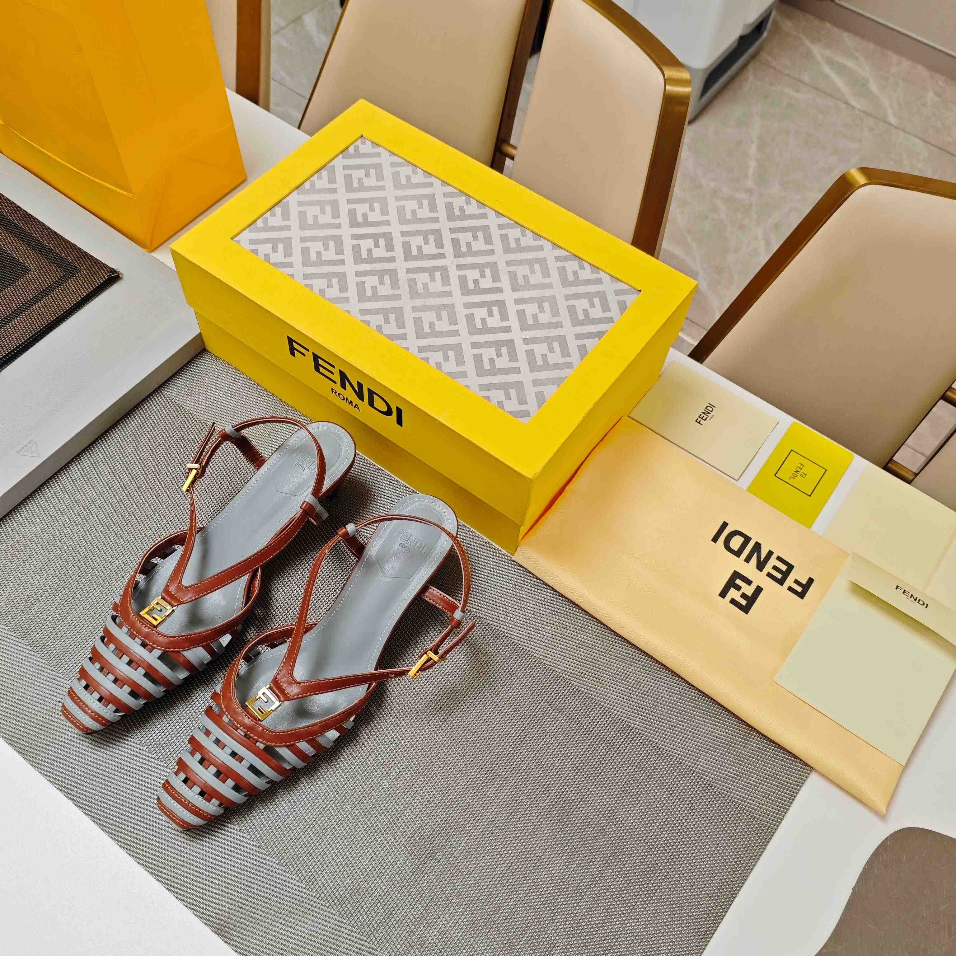 Fendi FFold Brown And Matcha Green Leather Low-heeled Slingbacks - FashionPlug