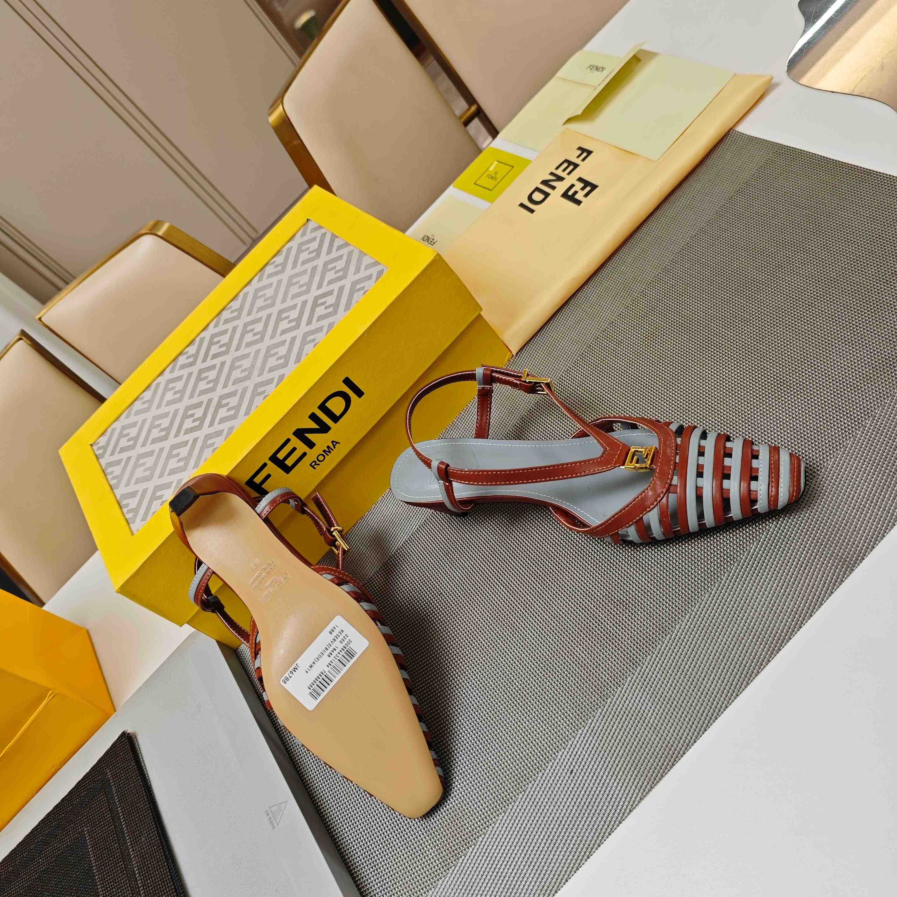 Fendi FFold Brown And Matcha Green Leather Low-heeled Slingbacks - FashionPlug