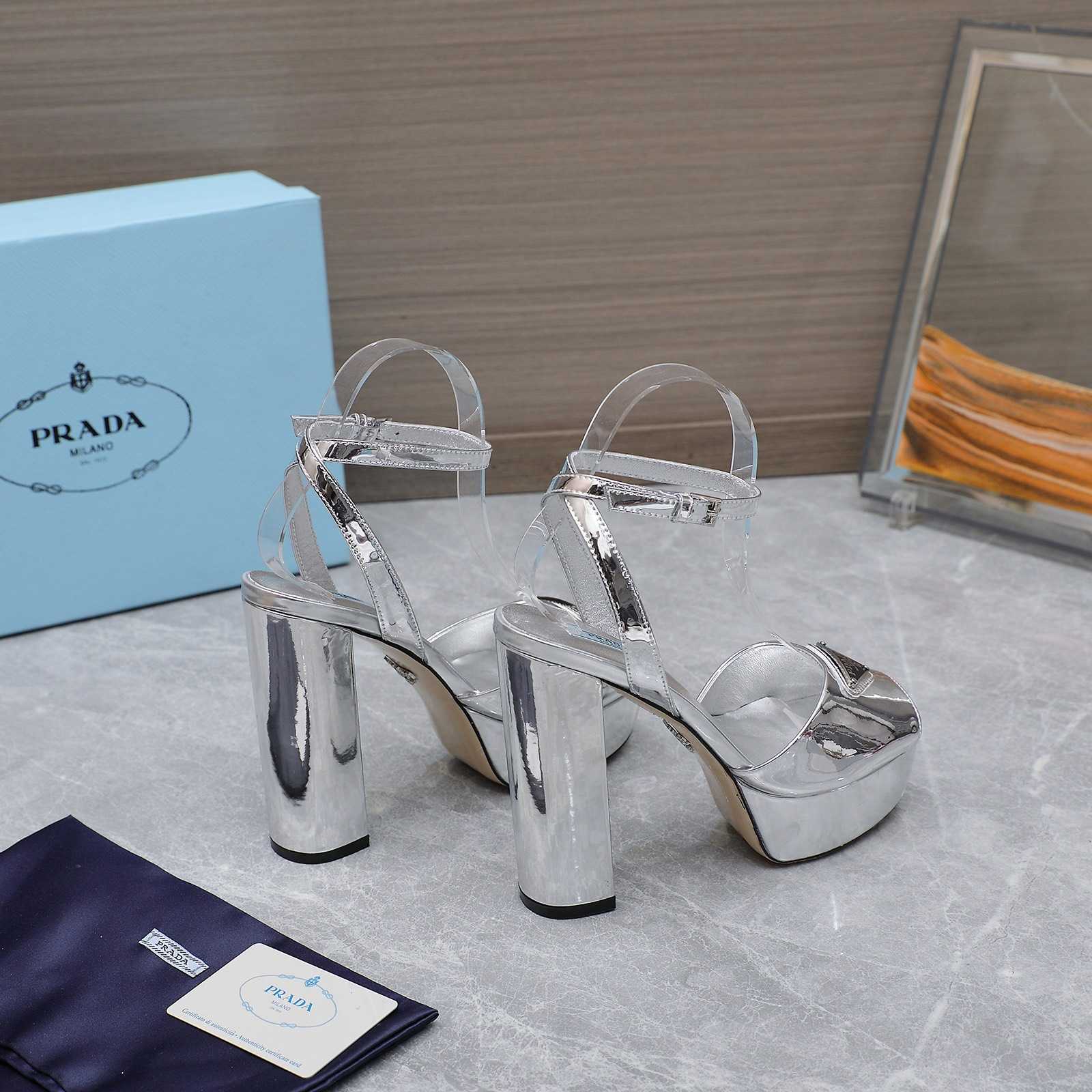 Prada Silver Tone Plateau Platform Sandals | Silver   13cm - FashionPlug