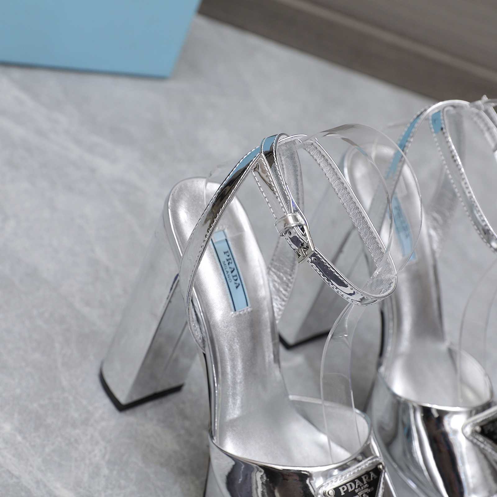 Prada Silver Tone Plateau Platform Sandals | Silver   13cm - FashionPlug