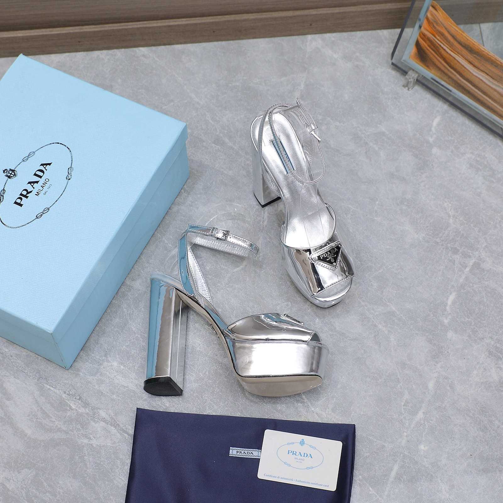 Prada Silver Tone Plateau Platform Sandals | Silver   13cm - FashionPlug