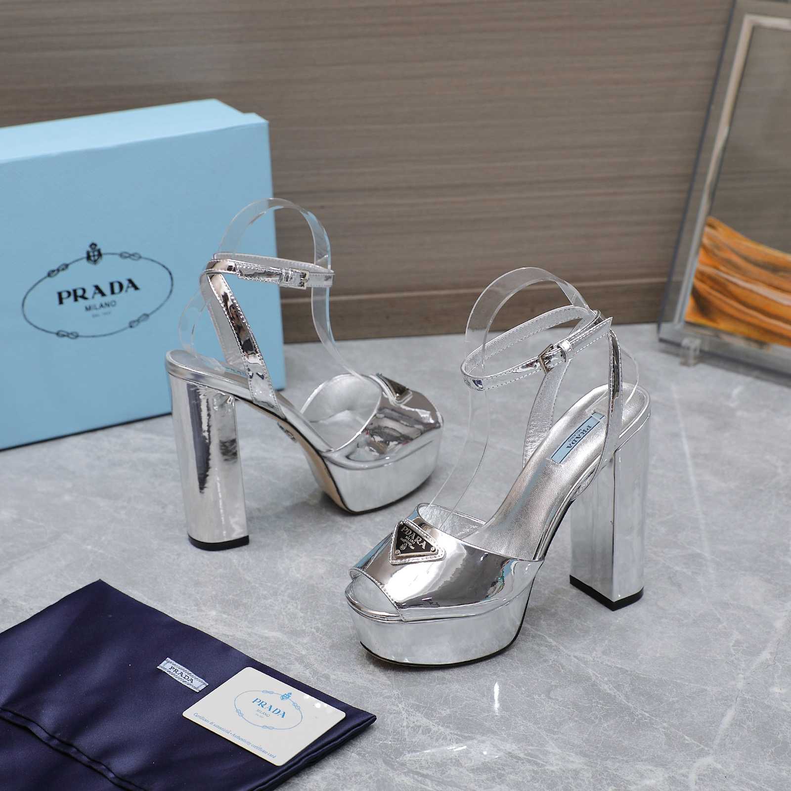Prada Silver Tone Plateau Platform Sandals | Silver   13cm - FashionPlug