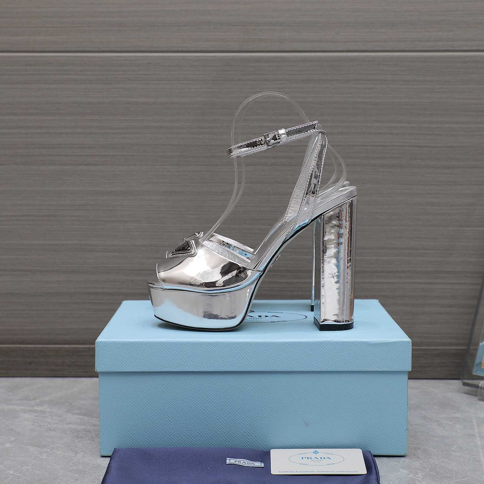 Prada Silver Tone Plateau Platform Sandals | Silver   13cm - FashionPlug