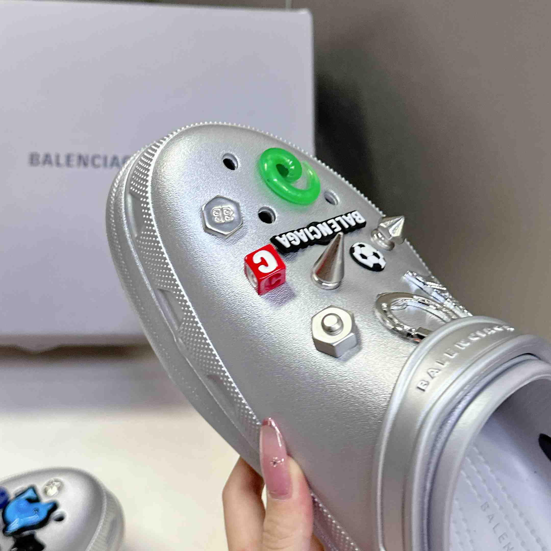 Balenciaga Crocs™ Mule In Silver - FashionPlug