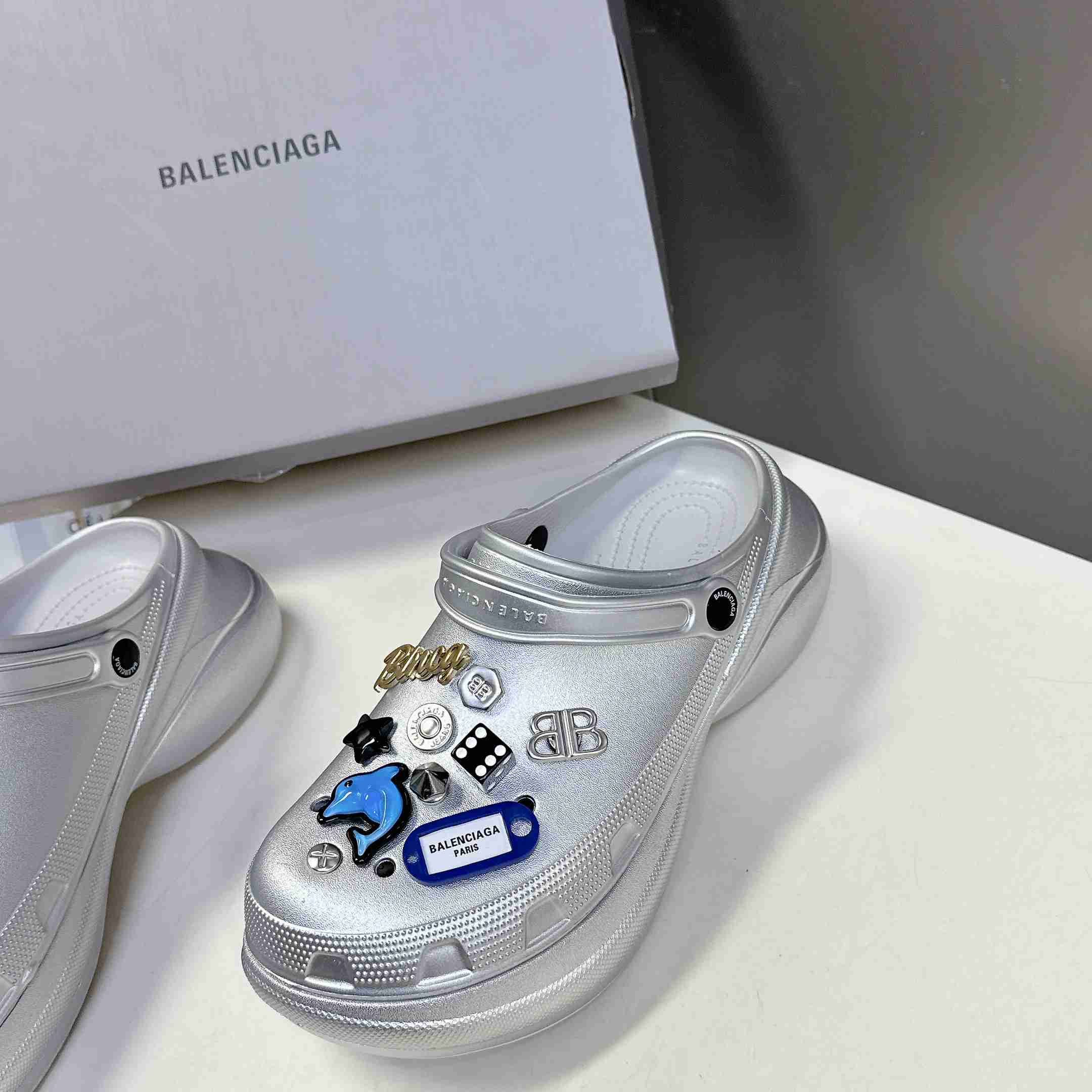 Balenciaga Crocs™ Mule In Silver - FashionPlug
