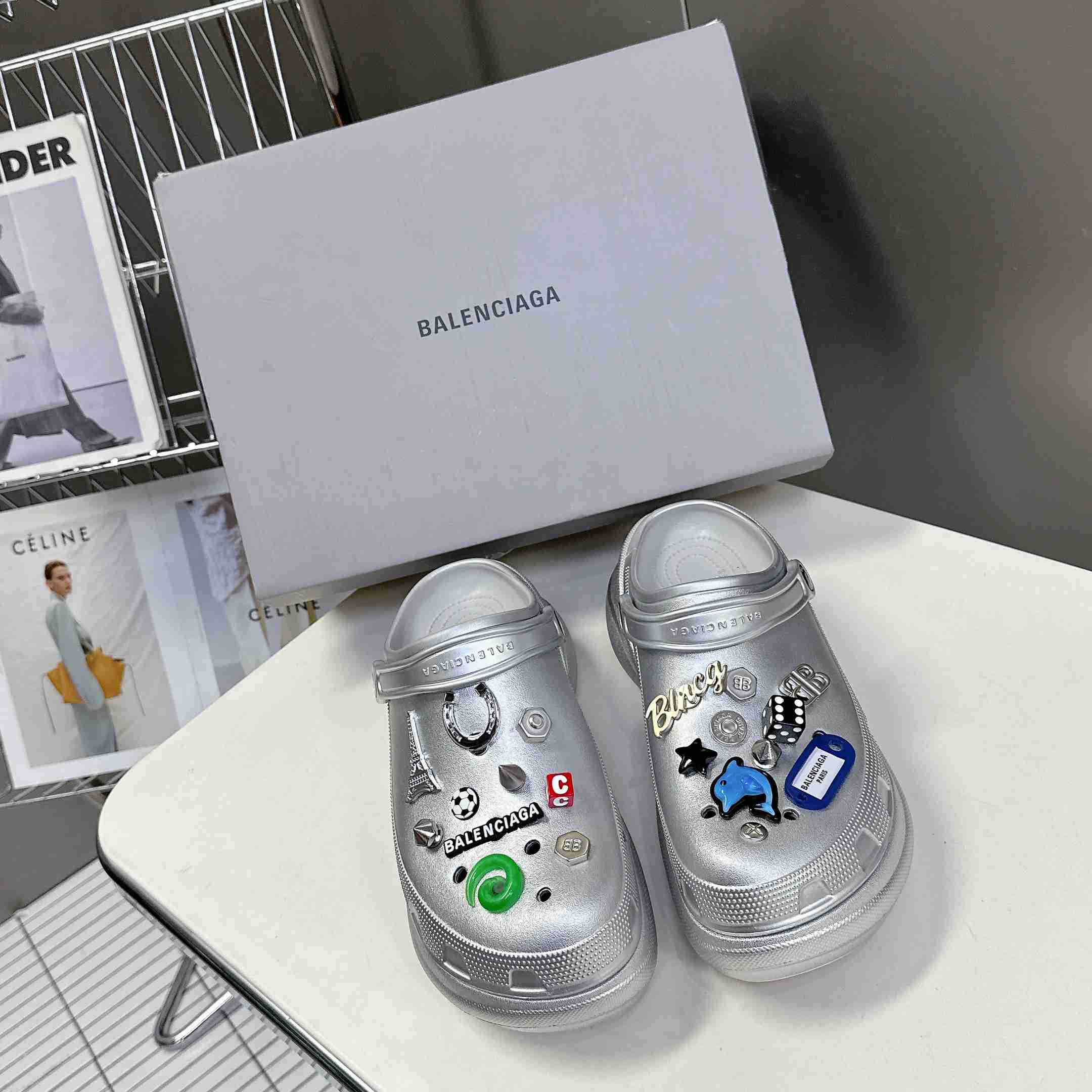 Balenciaga Crocs™ Mule In Silver - FashionPlug