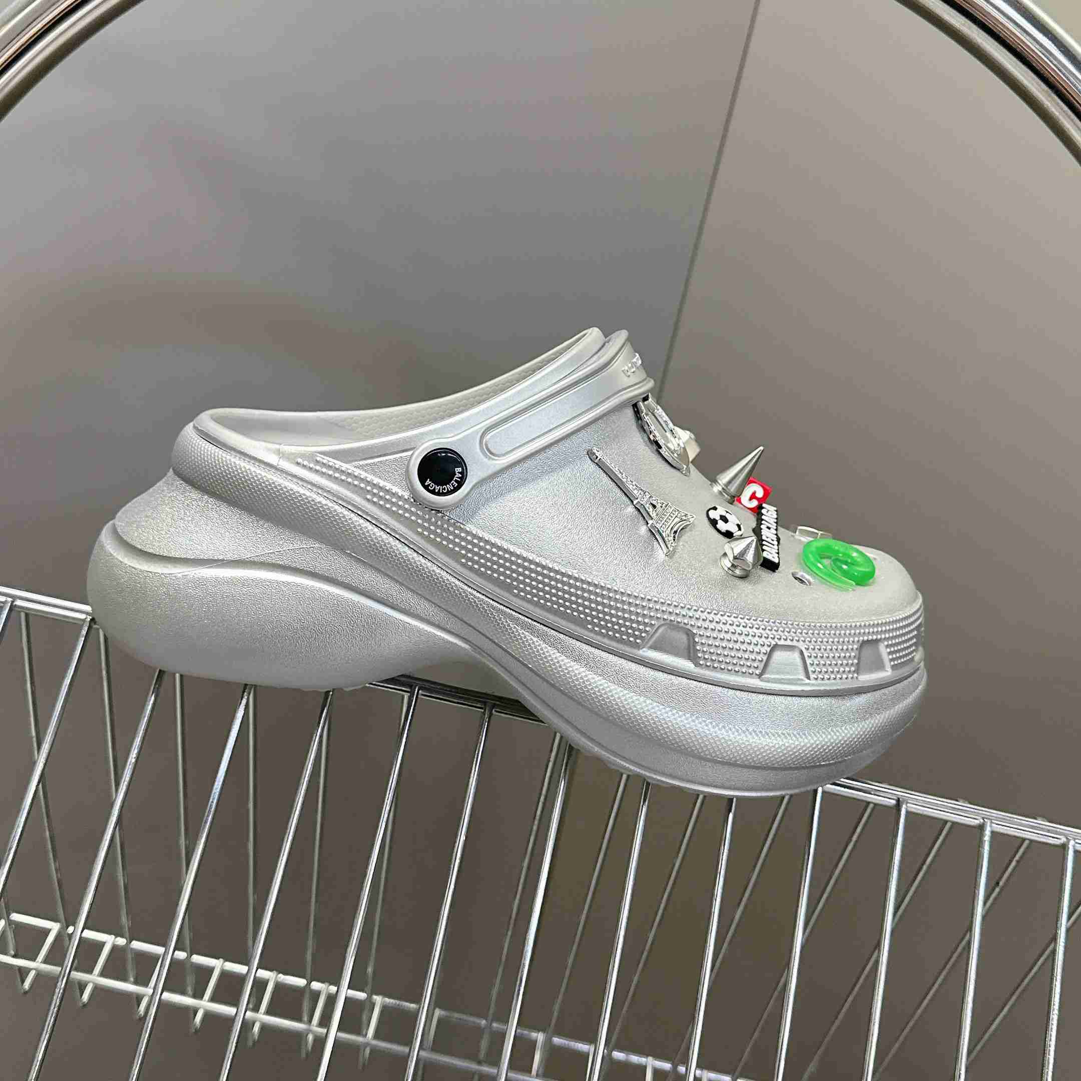 Balenciaga Crocs™ Mule In Silver - FashionPlug
