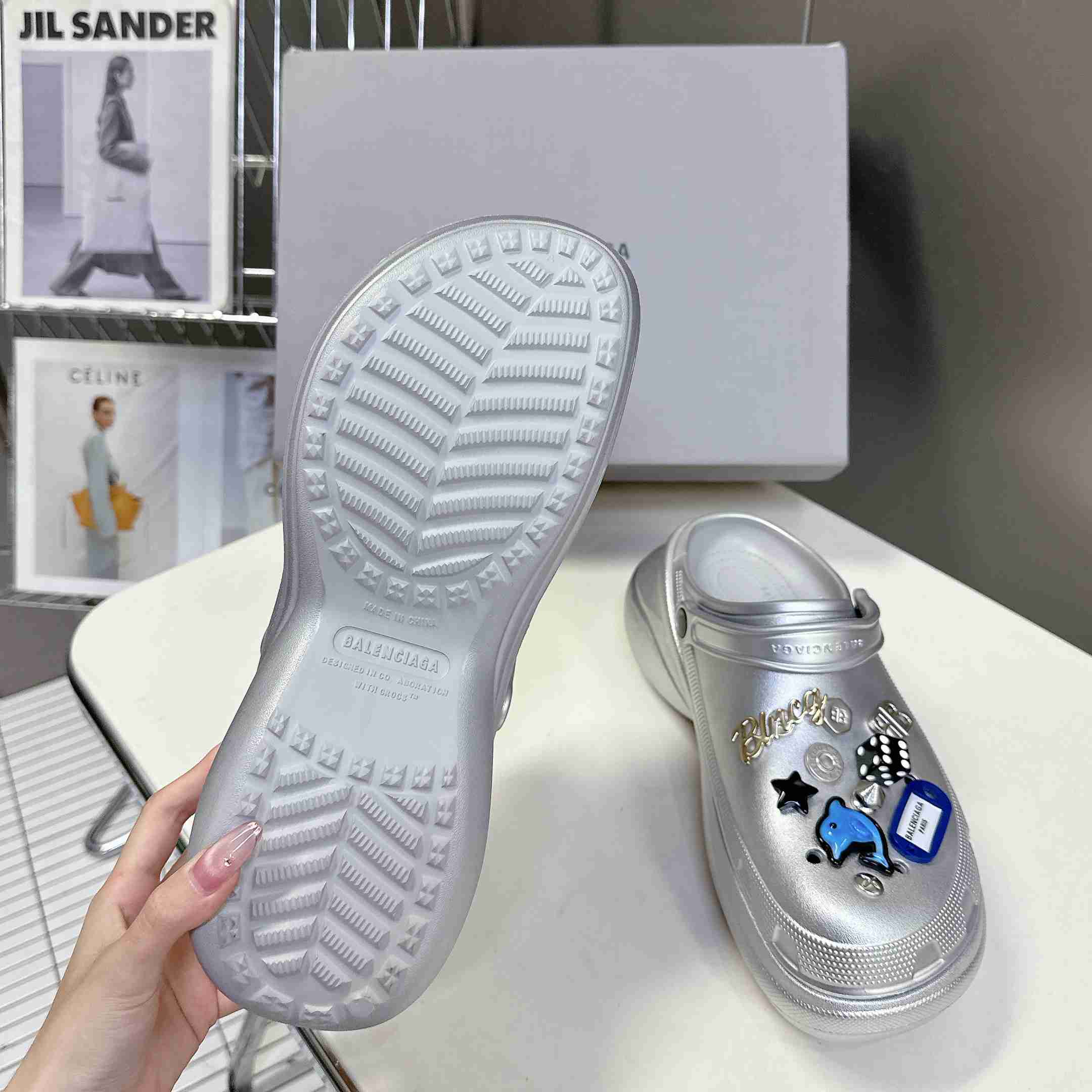 Balenciaga Crocs™ Mule In Silver - FashionPlug