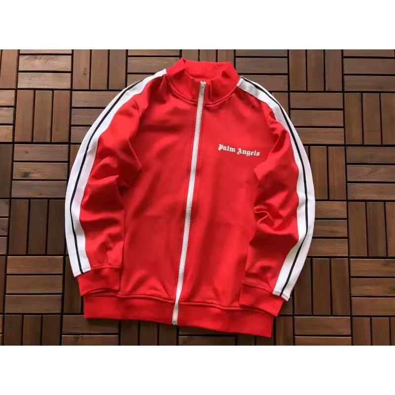 Palm Angels Zip Up Track Jacket 'Red/White' - FashionPlug