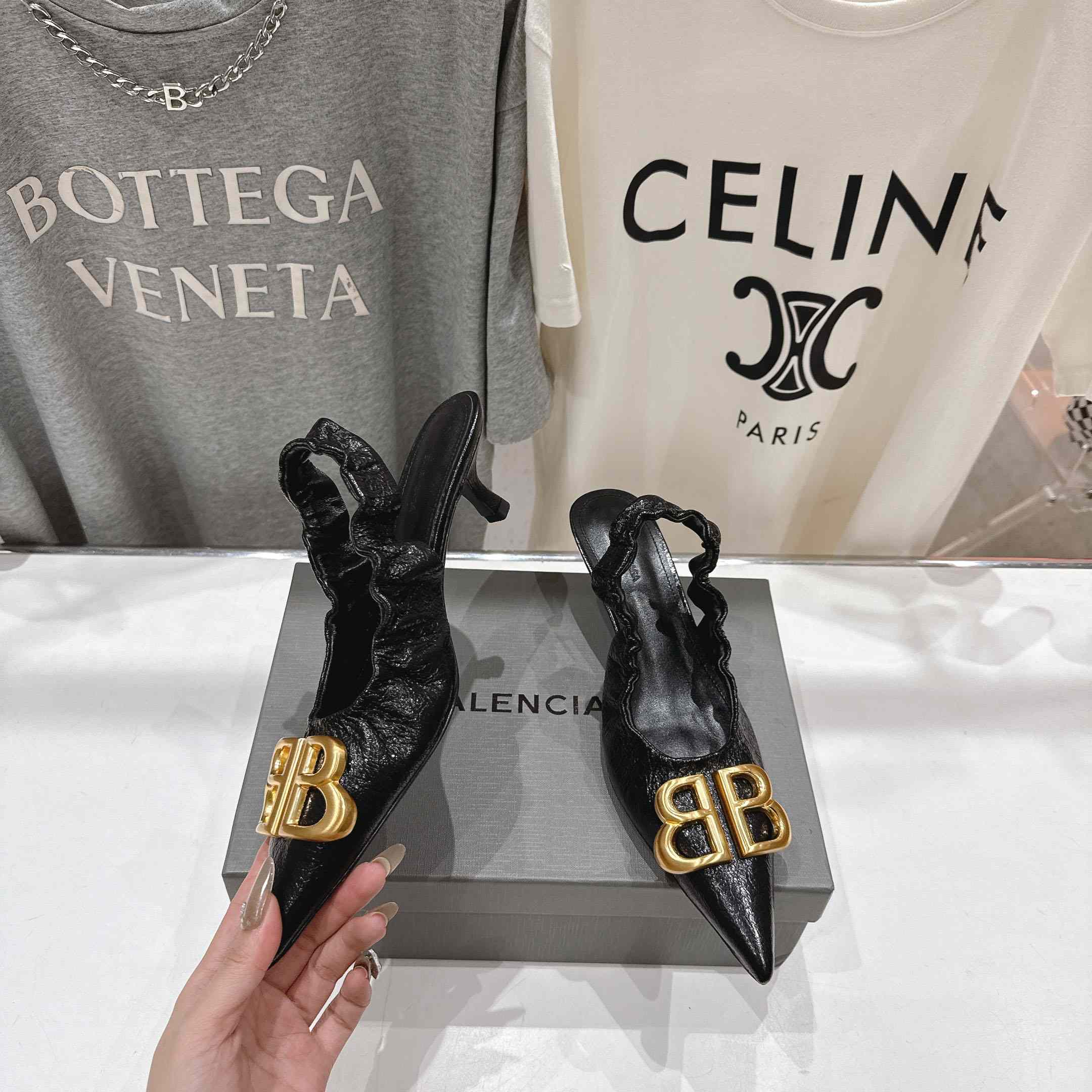 Balenciaga Monaco 50mm Slingback In Black Arena Lambskin - FashionPlug