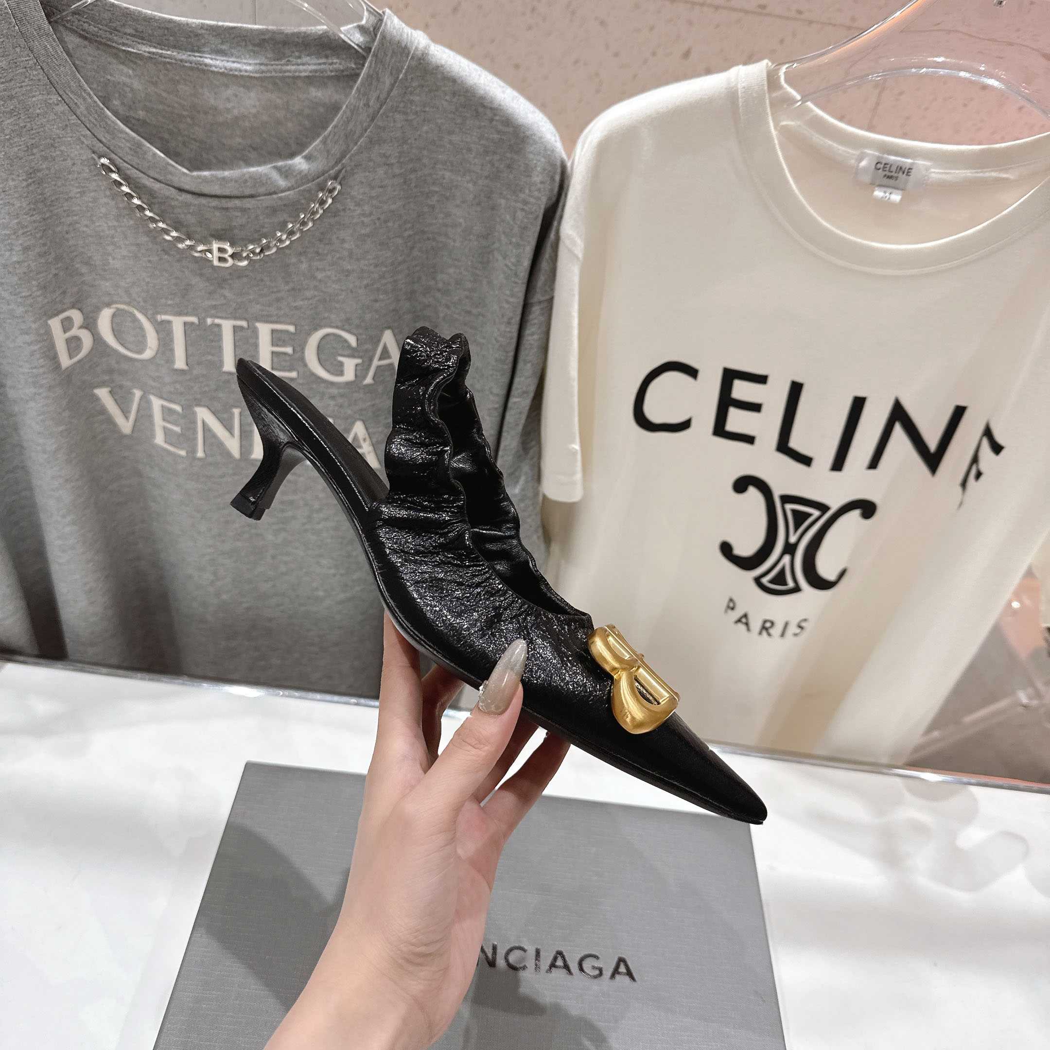 Balenciaga Monaco 50mm Slingback In Black Arena Lambskin - FashionPlug
