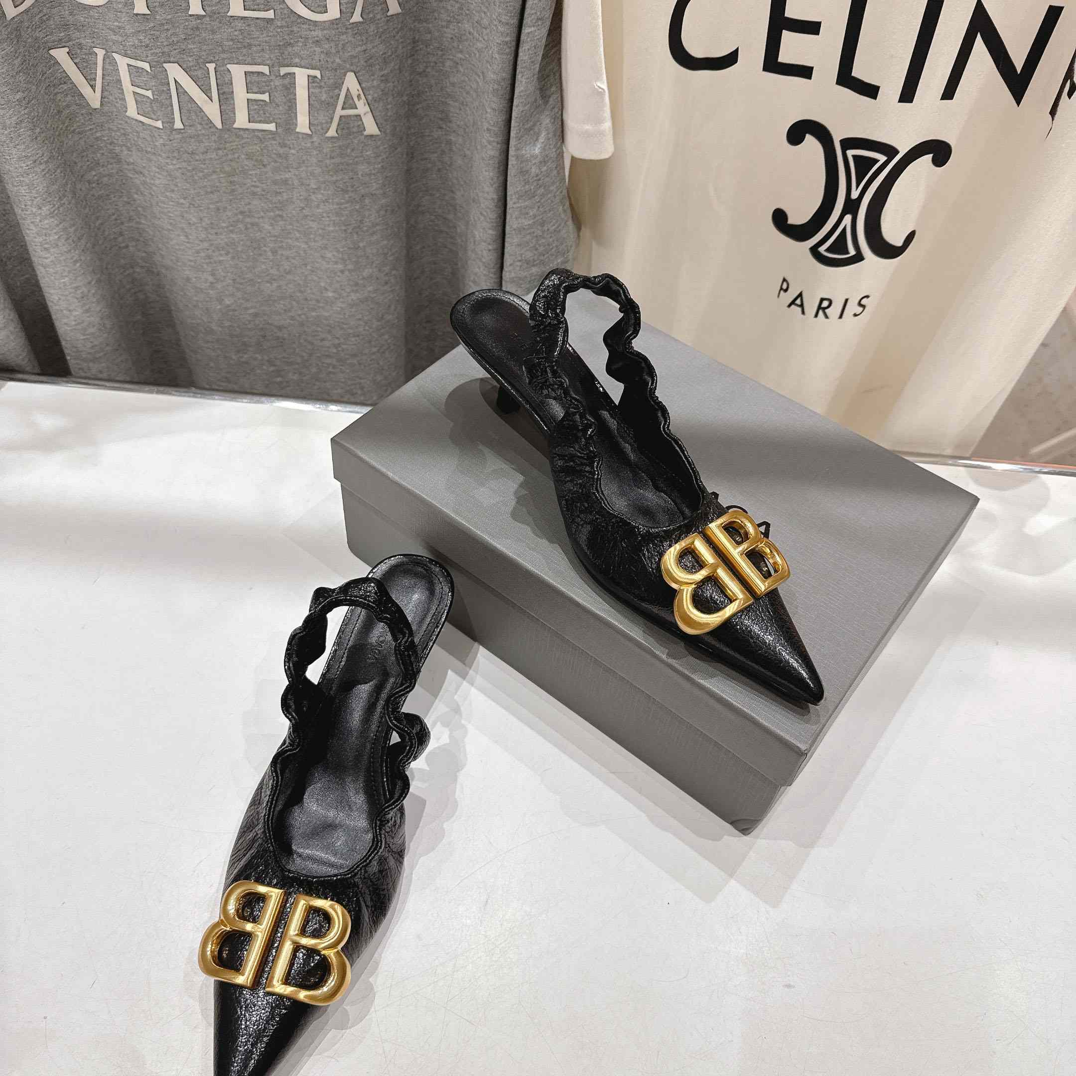 Balenciaga Monaco 50mm Slingback In Black Arena Lambskin - FashionPlug