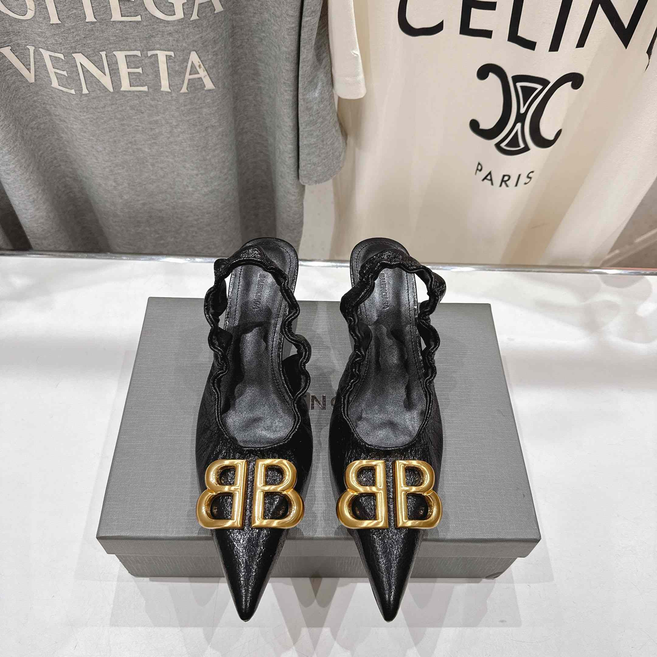 Balenciaga Monaco 50mm Slingback In Black Arena Lambskin - FashionPlug