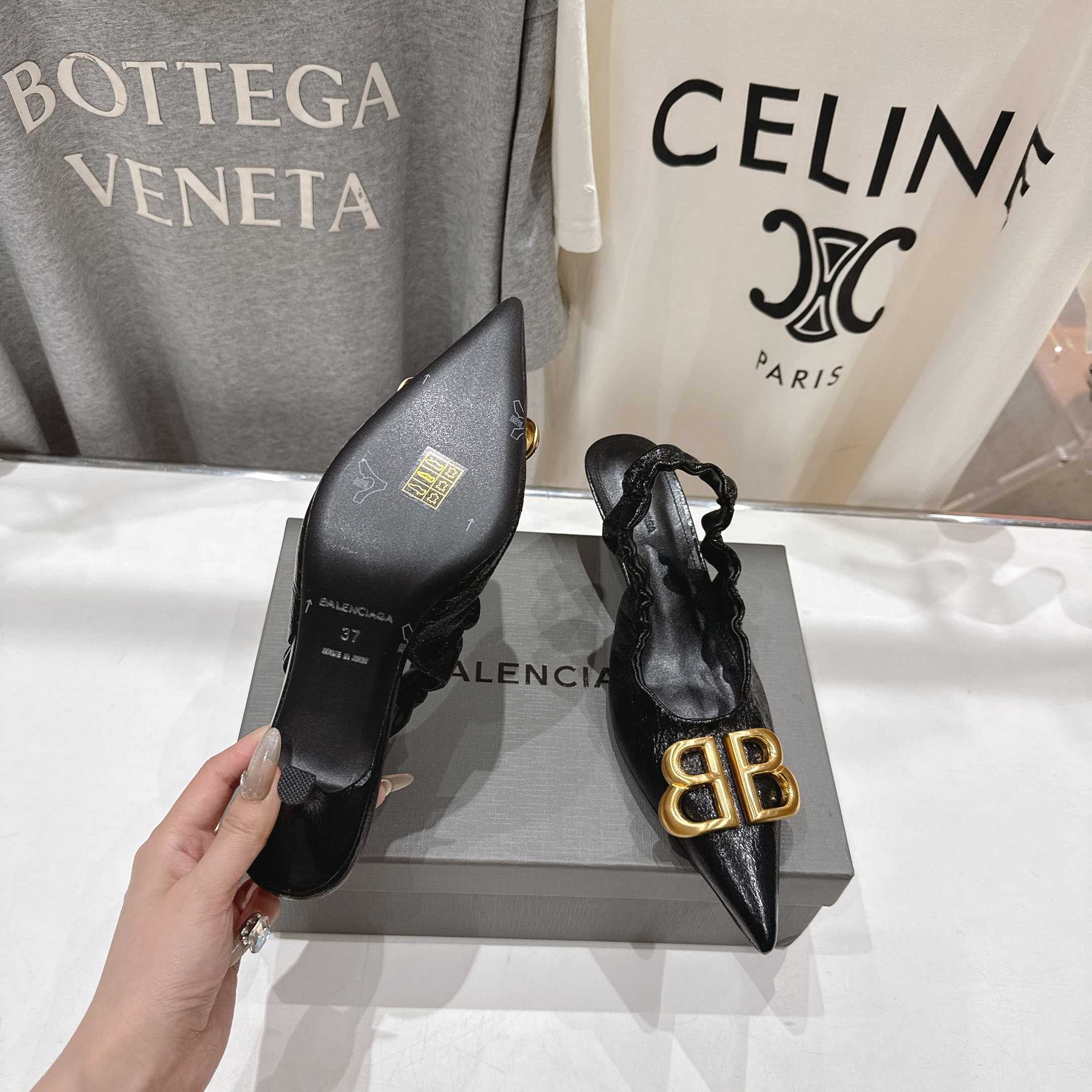 Balenciaga Monaco 50mm Slingback In Black Arena Lambskin - FashionPlug