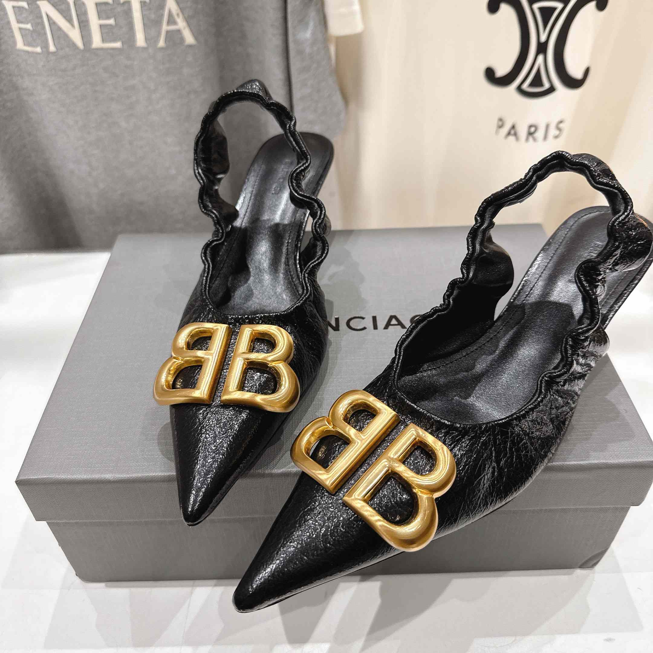 Balenciaga Monaco 50mm Slingback In Black Arena Lambskin - FashionPlug