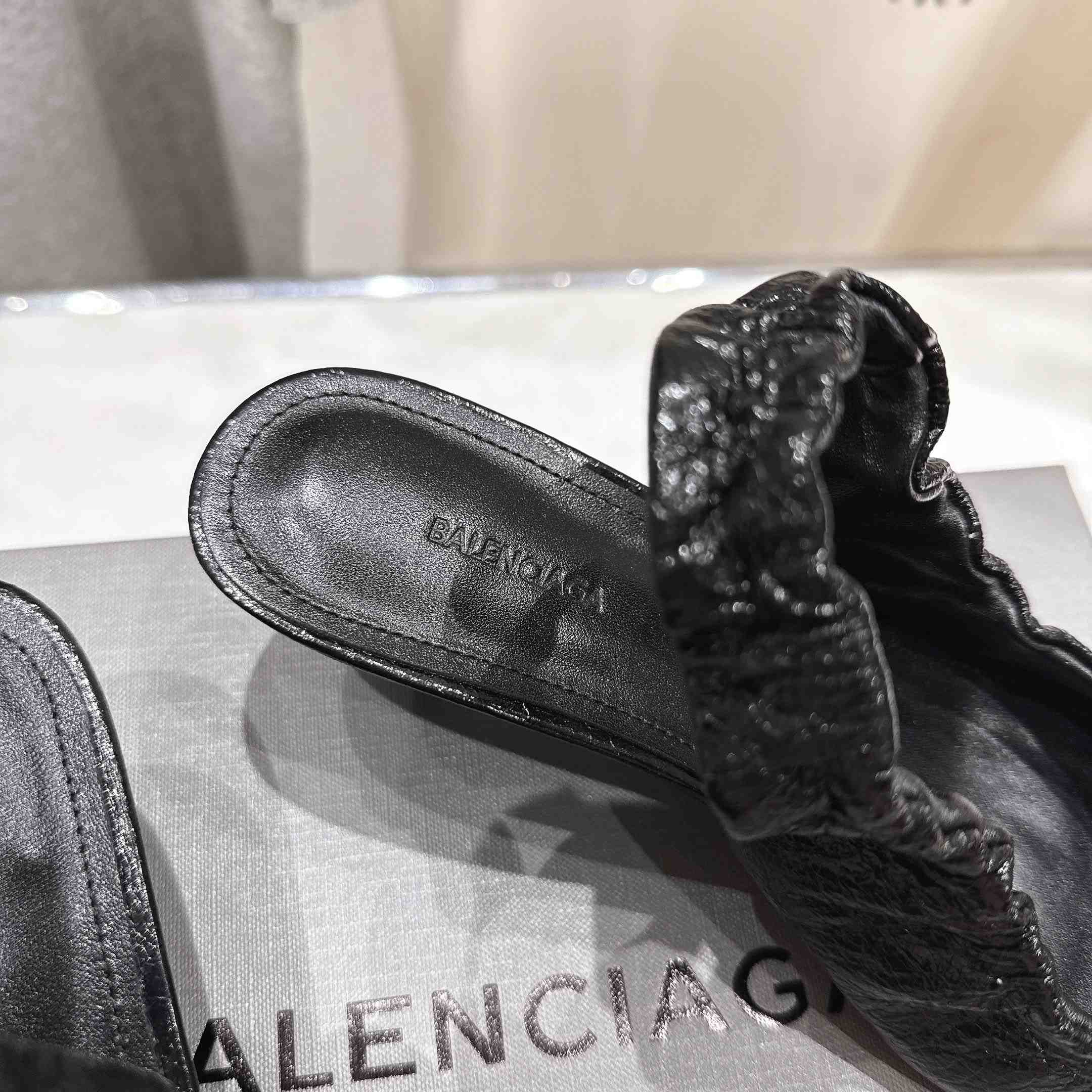 Balenciaga Monaco 50mm Slingback In Black Arena Lambskin - FashionPlug