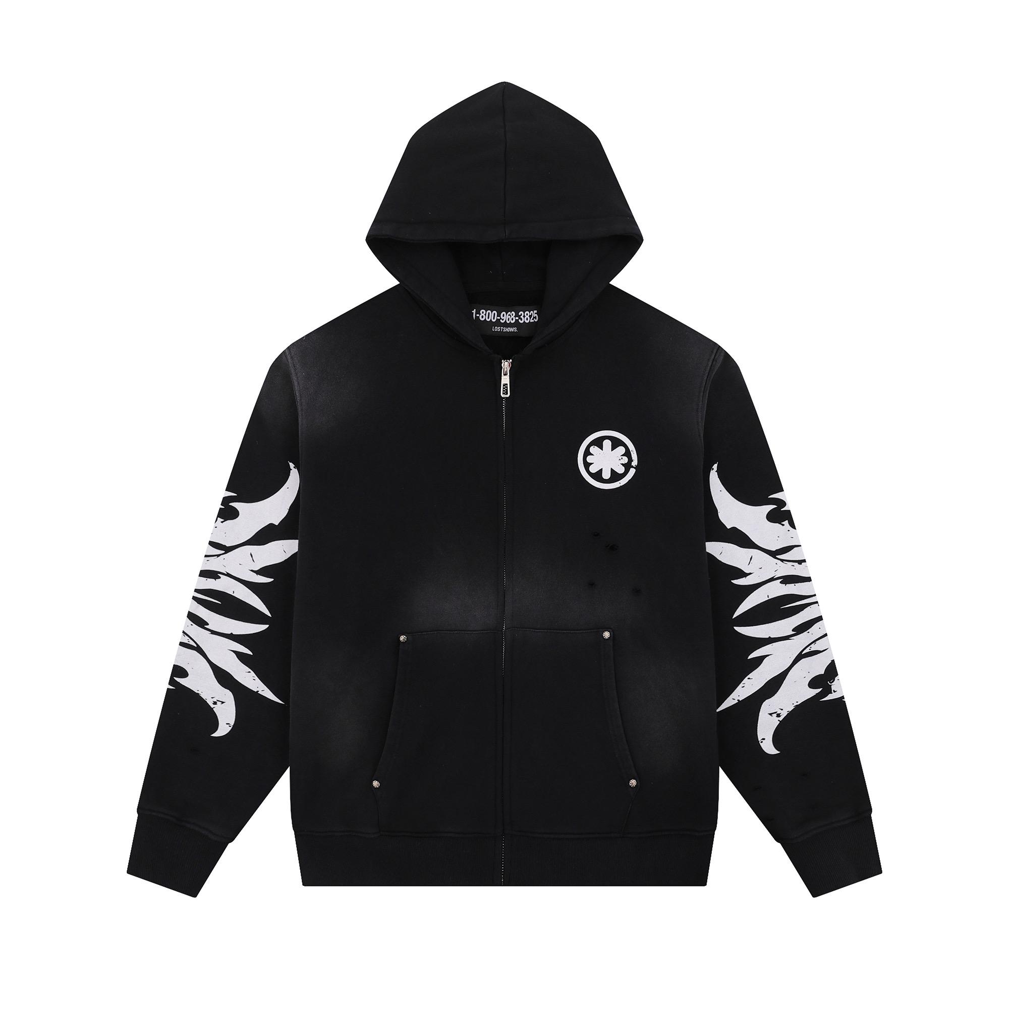 LostShdws Complex Con Exclusive Acid Wash Zip Up Hoodie Black - FashionPlug