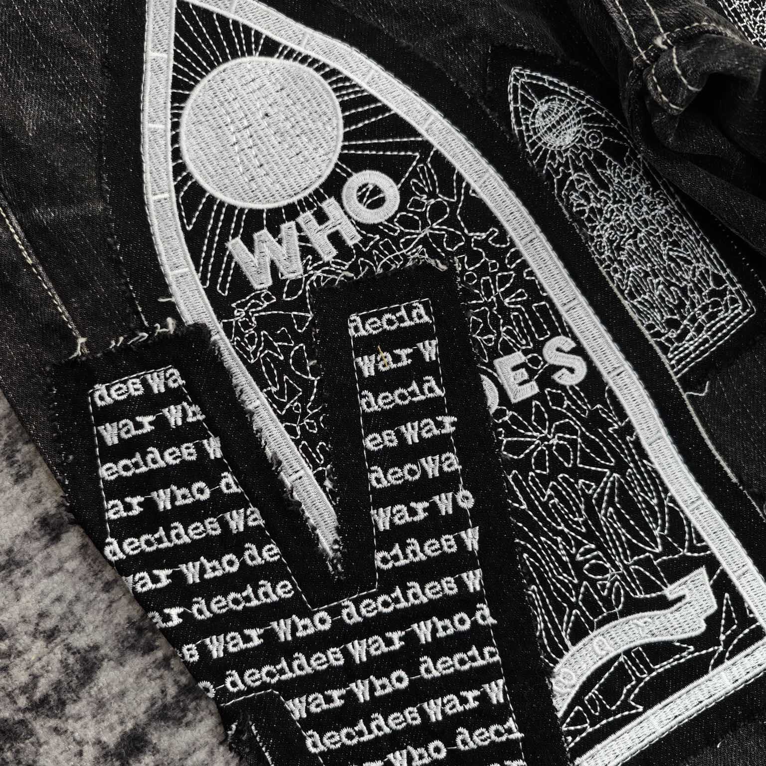 Who Decides War Motif Patched Jeans   701 - FashionPlug