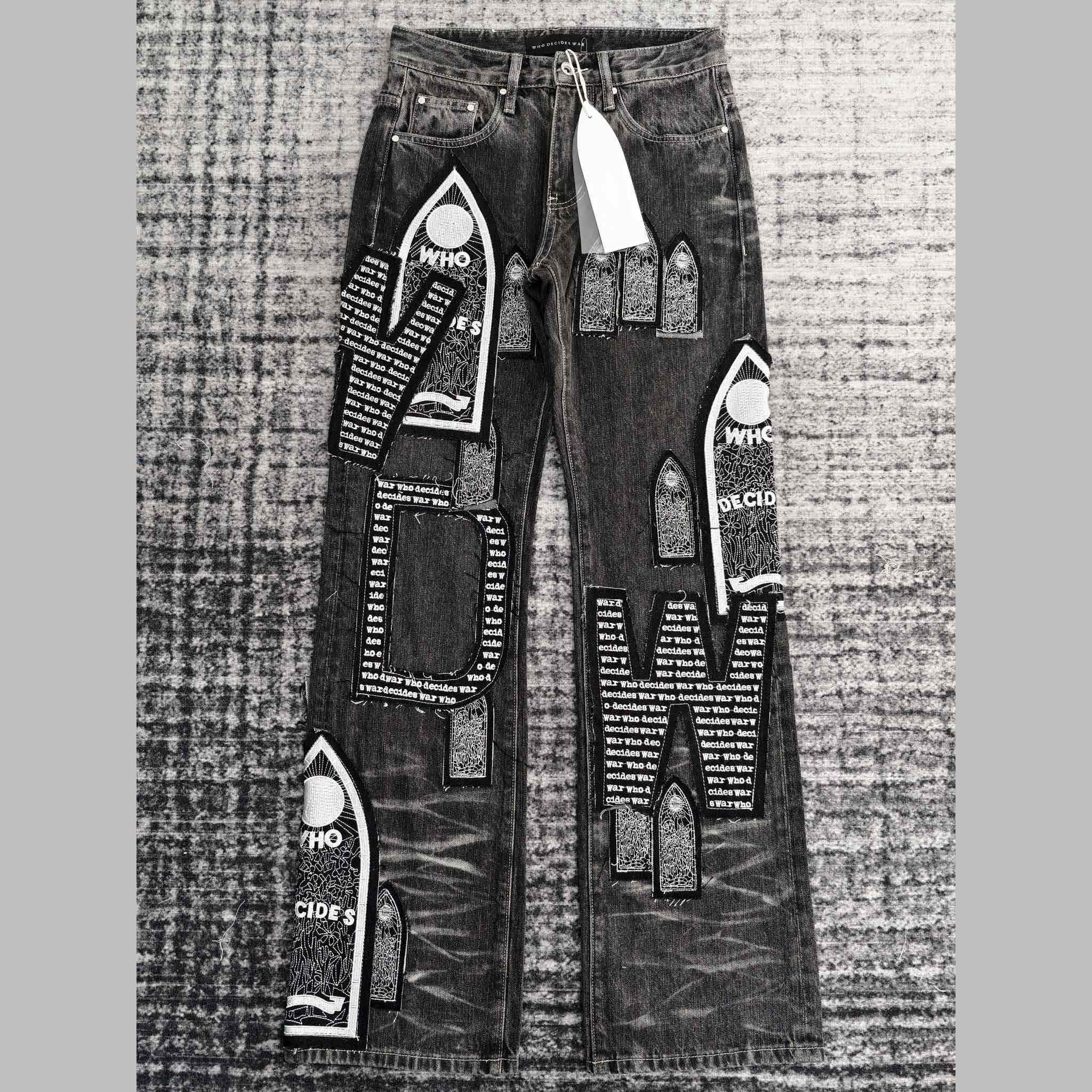 Who Decides War Motif Patched Jeans   701 - FashionPlug