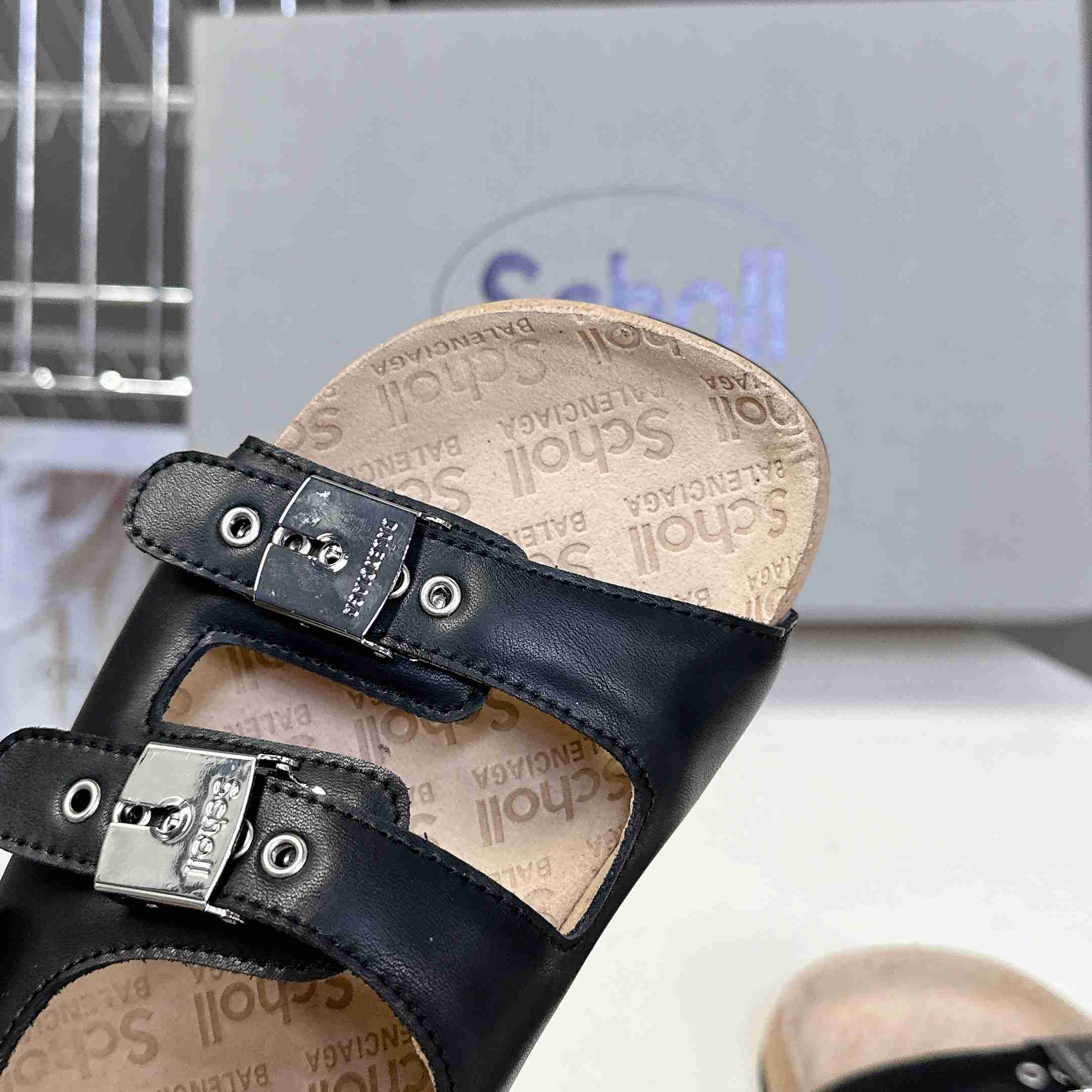 Balenciaga Scholl Flat Sandal In Black - FashionPlug