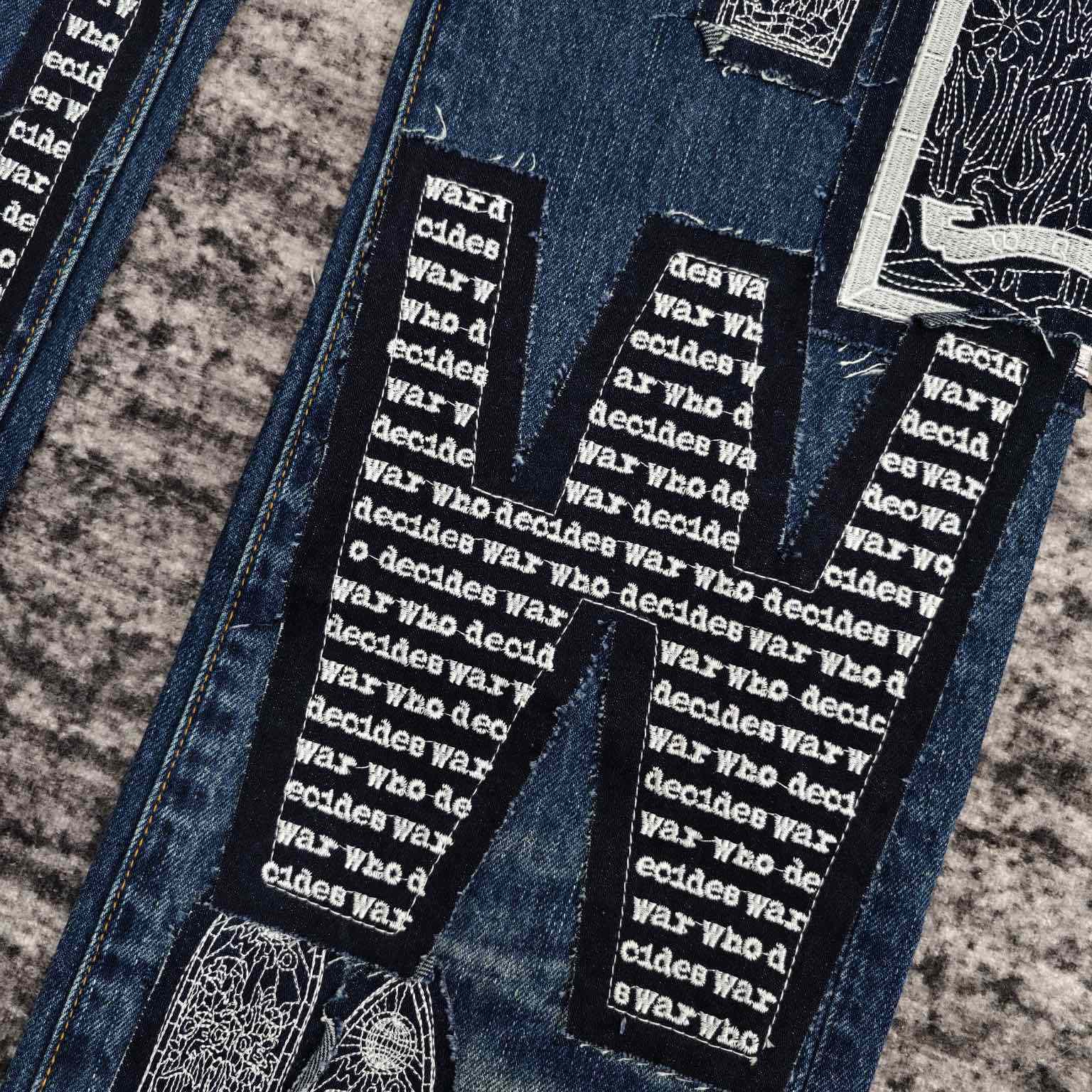 Who Decides War Motif Patched Jeans   702 - FashionPlug