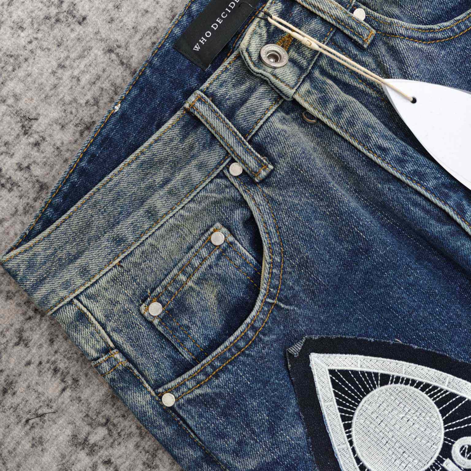 Who Decides War Motif Patched Jeans   702 - FashionPlug