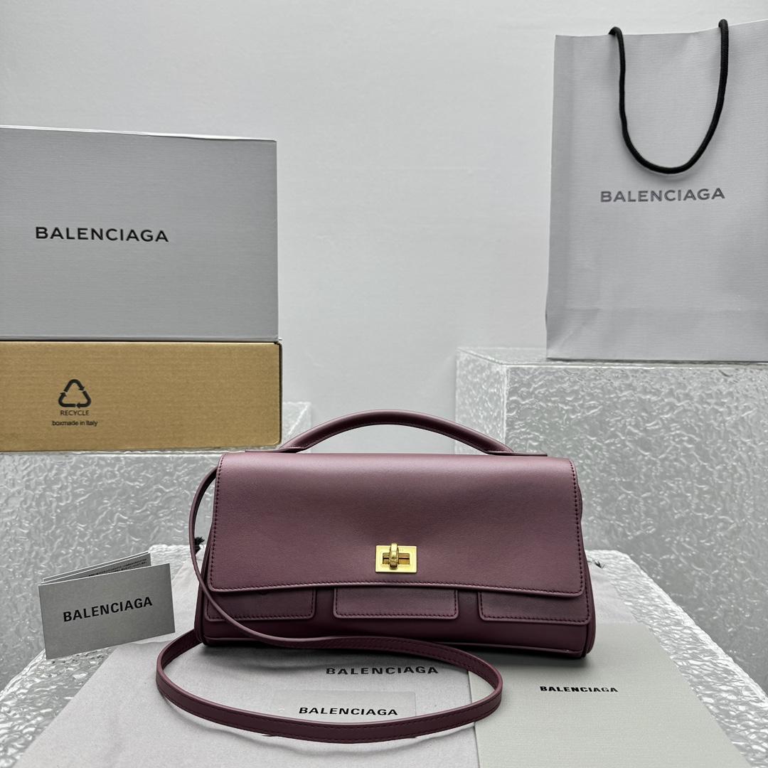 Balenciaga Bel Air Clutch On Strap Small In Dark Burgundy - FashionPlug