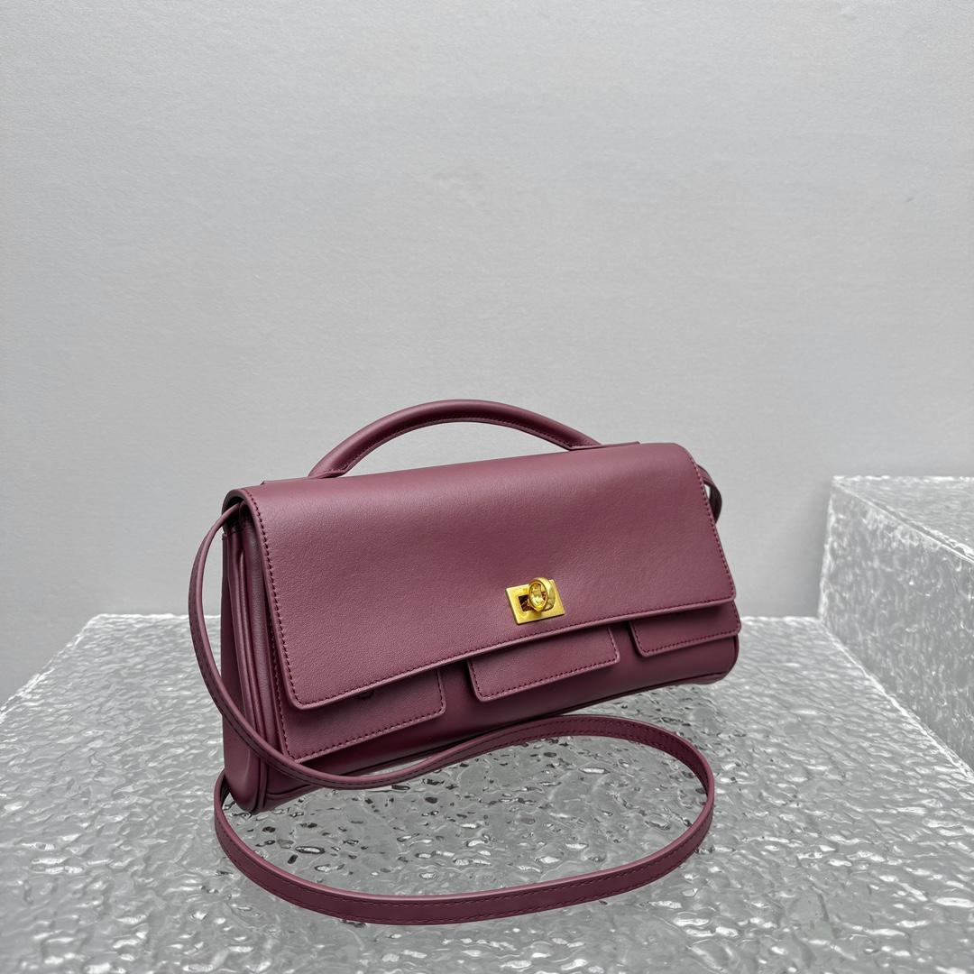 Balenciaga Bel Air Clutch On Strap Small In Dark Burgundy - FashionPlug