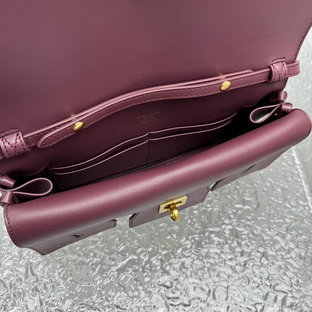 Balenciaga Bel Air Clutch On Strap Small In Dark Burgundy - FashionPlug