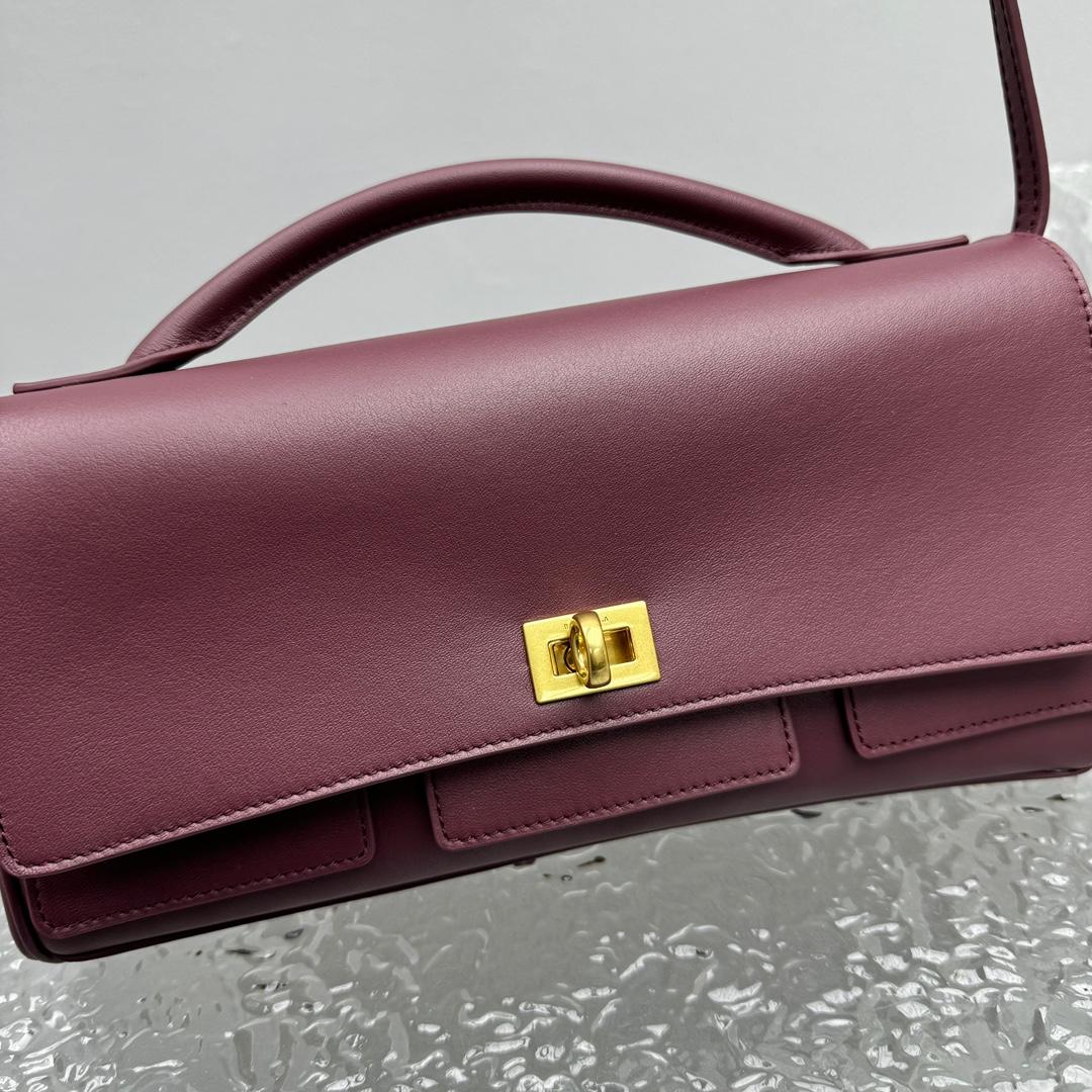 Balenciaga Bel Air Clutch On Strap Small In Dark Burgundy - FashionPlug