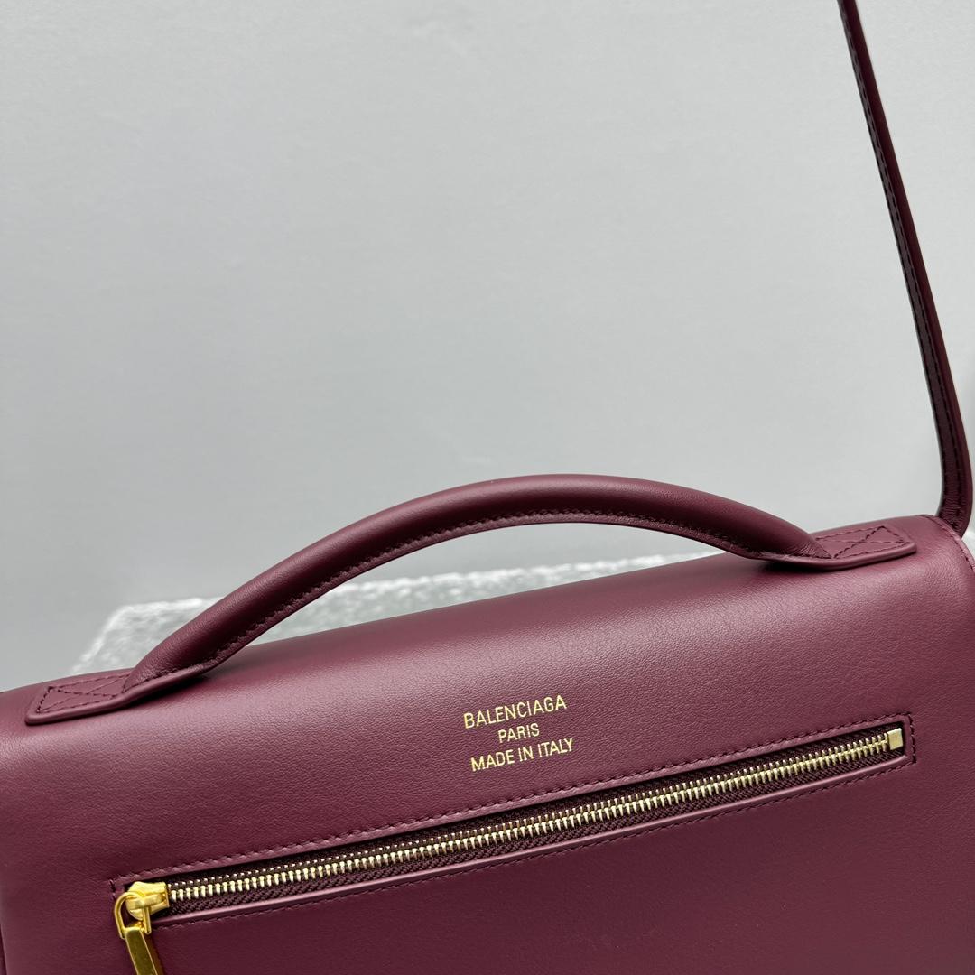 Balenciaga Bel Air Clutch On Strap Small In Dark Burgundy - FashionPlug