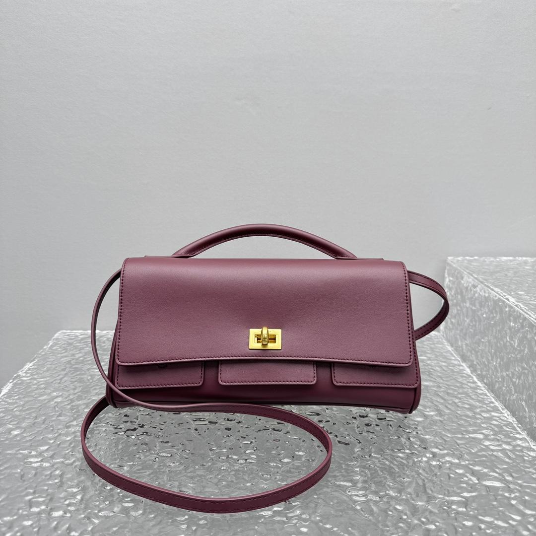 Balenciaga Bel Air Clutch On Strap Small In Dark Burgundy - FashionPlug