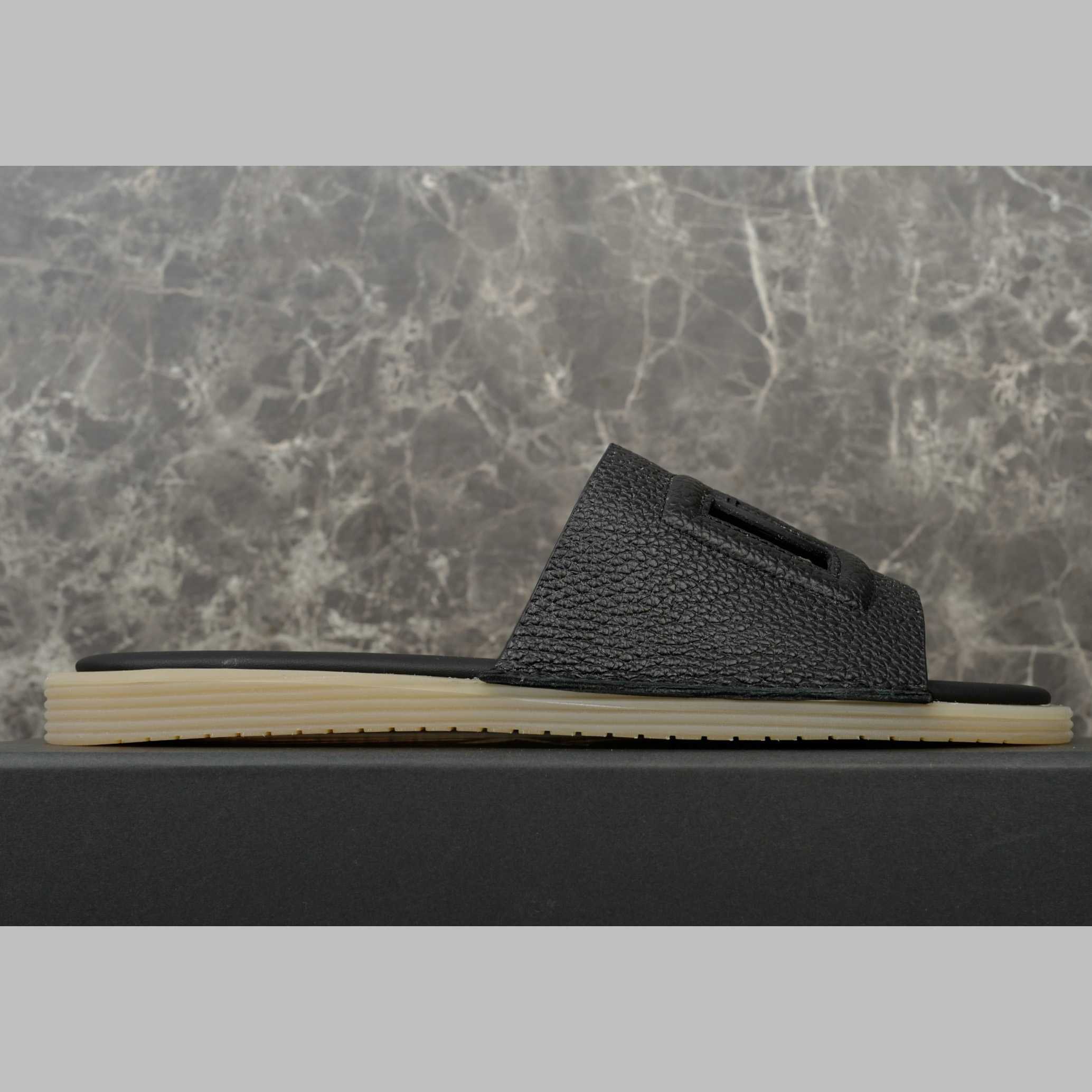 Dolce & Gabbana Black Leather Sliders - FashionPlug