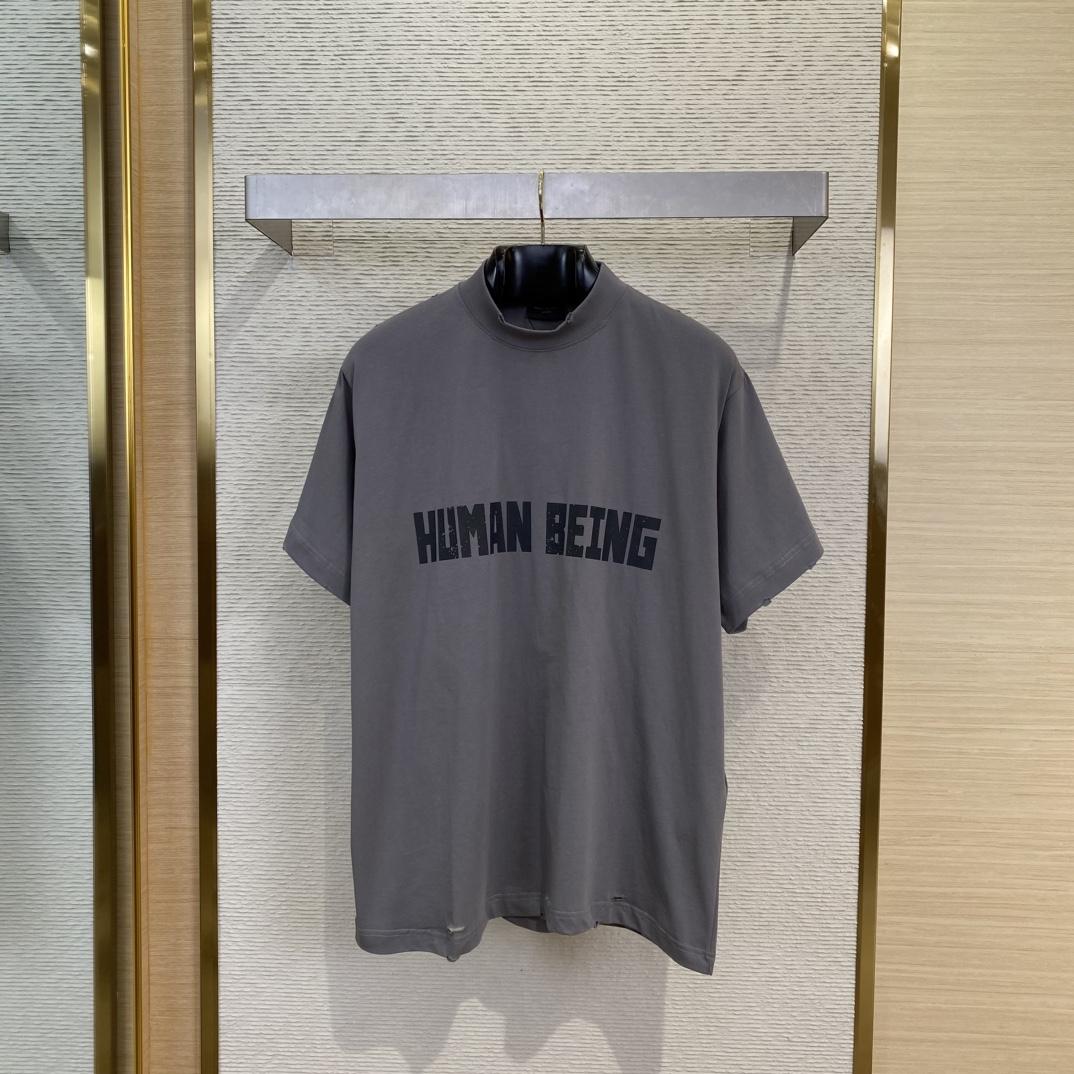 Balenciaga Human Being Shifted T-Shirt In Dark Grey - FashionPlug