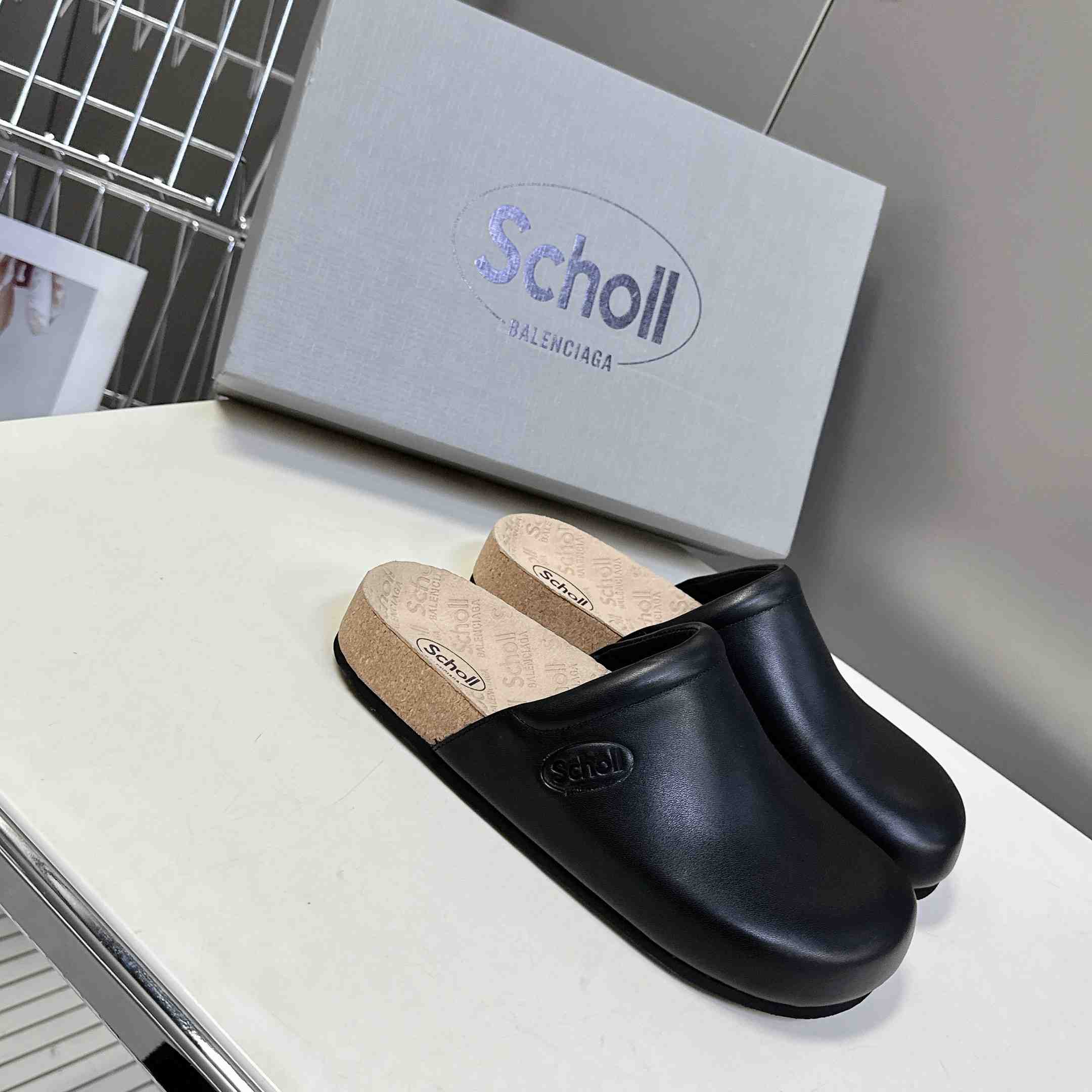 Balenciaga Scholl Flat Mule In Black - FashionPlug