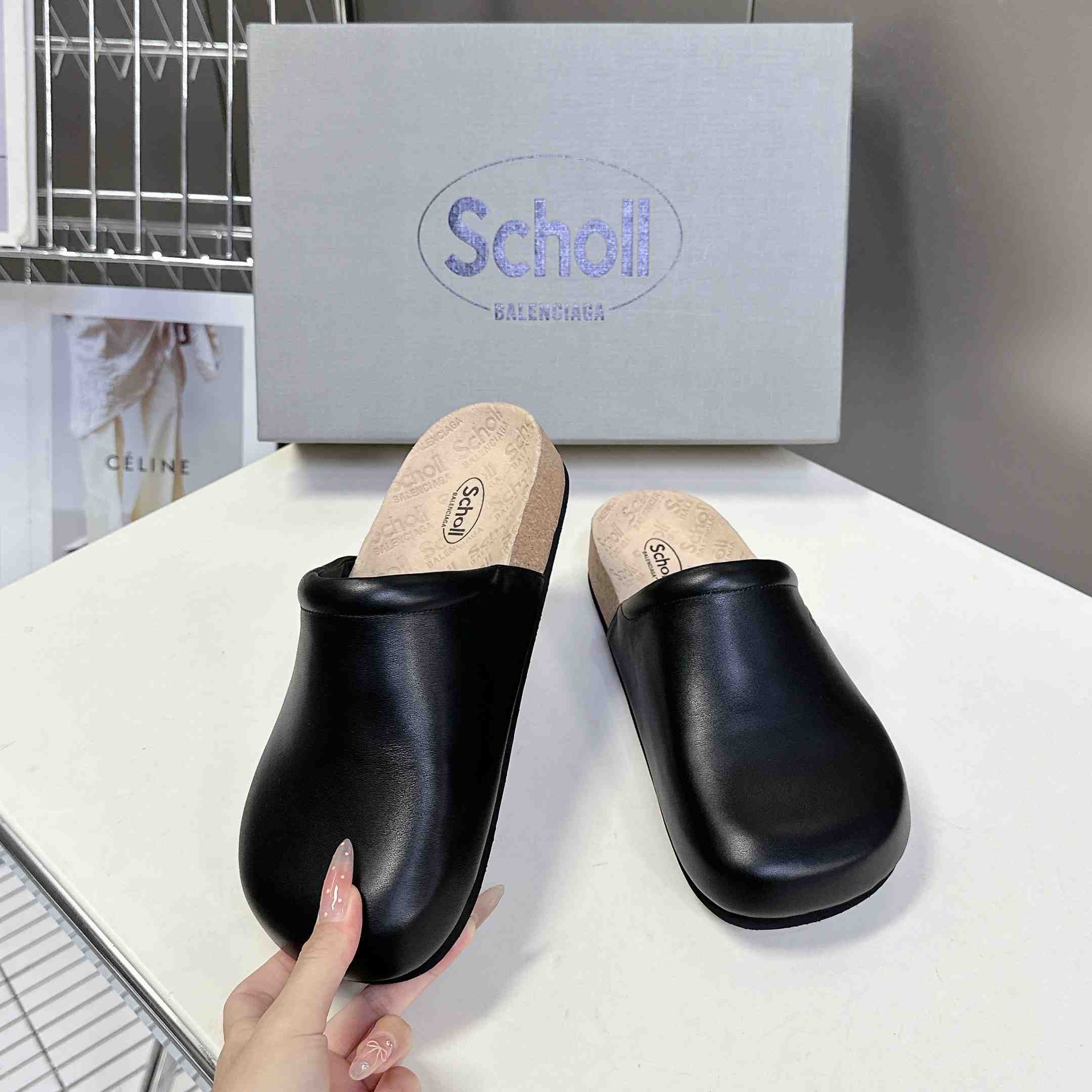Balenciaga Scholl Flat Mule In Black - FashionPlug